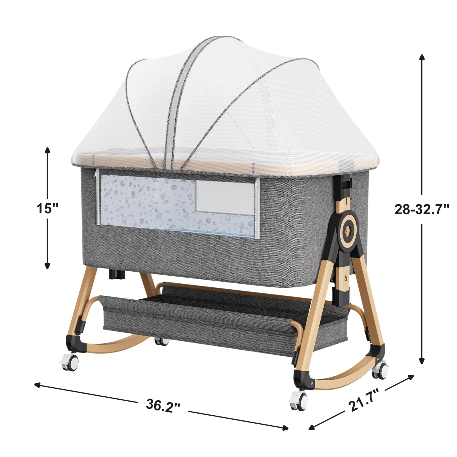 3-in-1 Baby Bassinet Bedside Sleeper with Adjustable Height