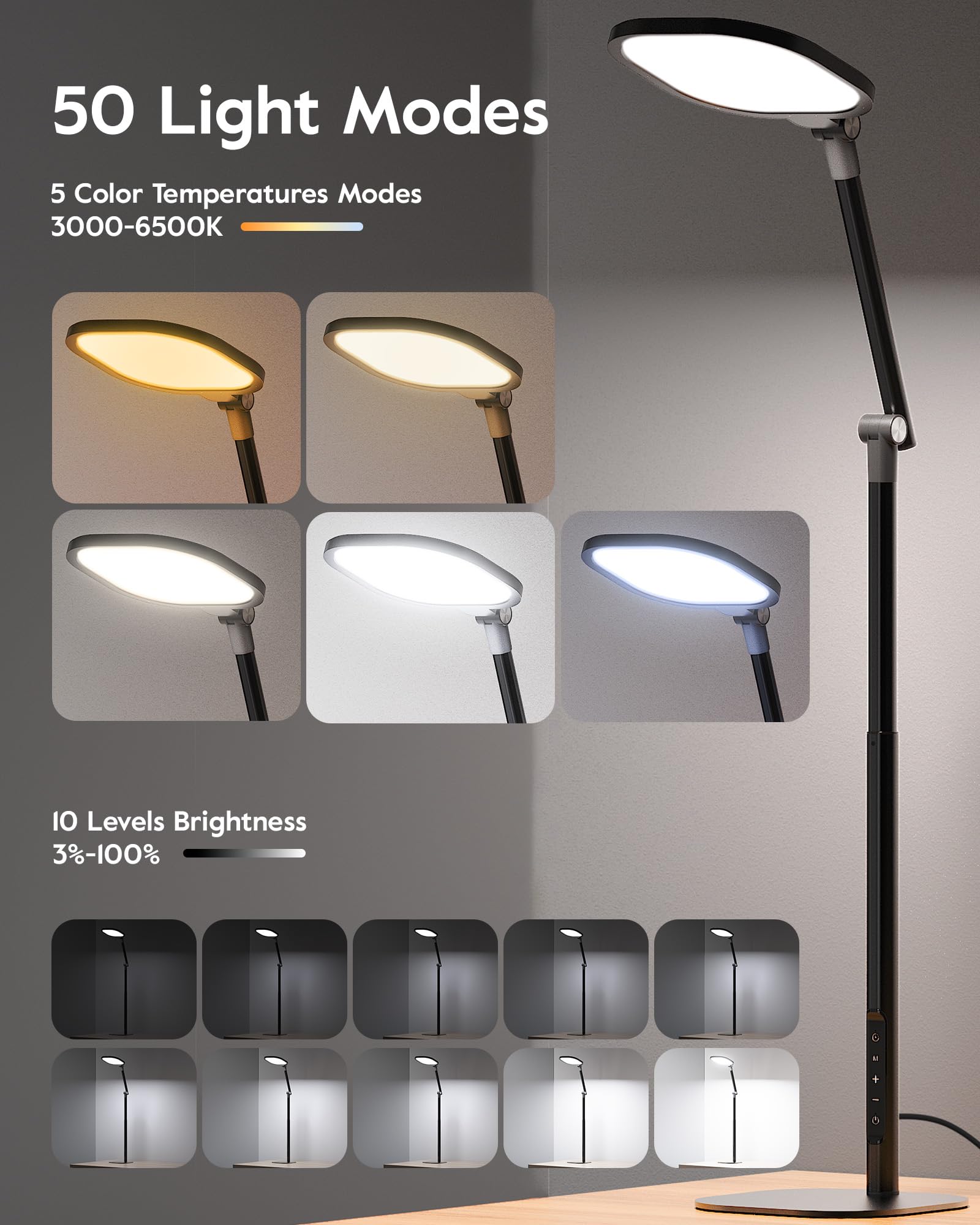 LED Desk Lamp with Adjustable Height and 50 Lighting Modes