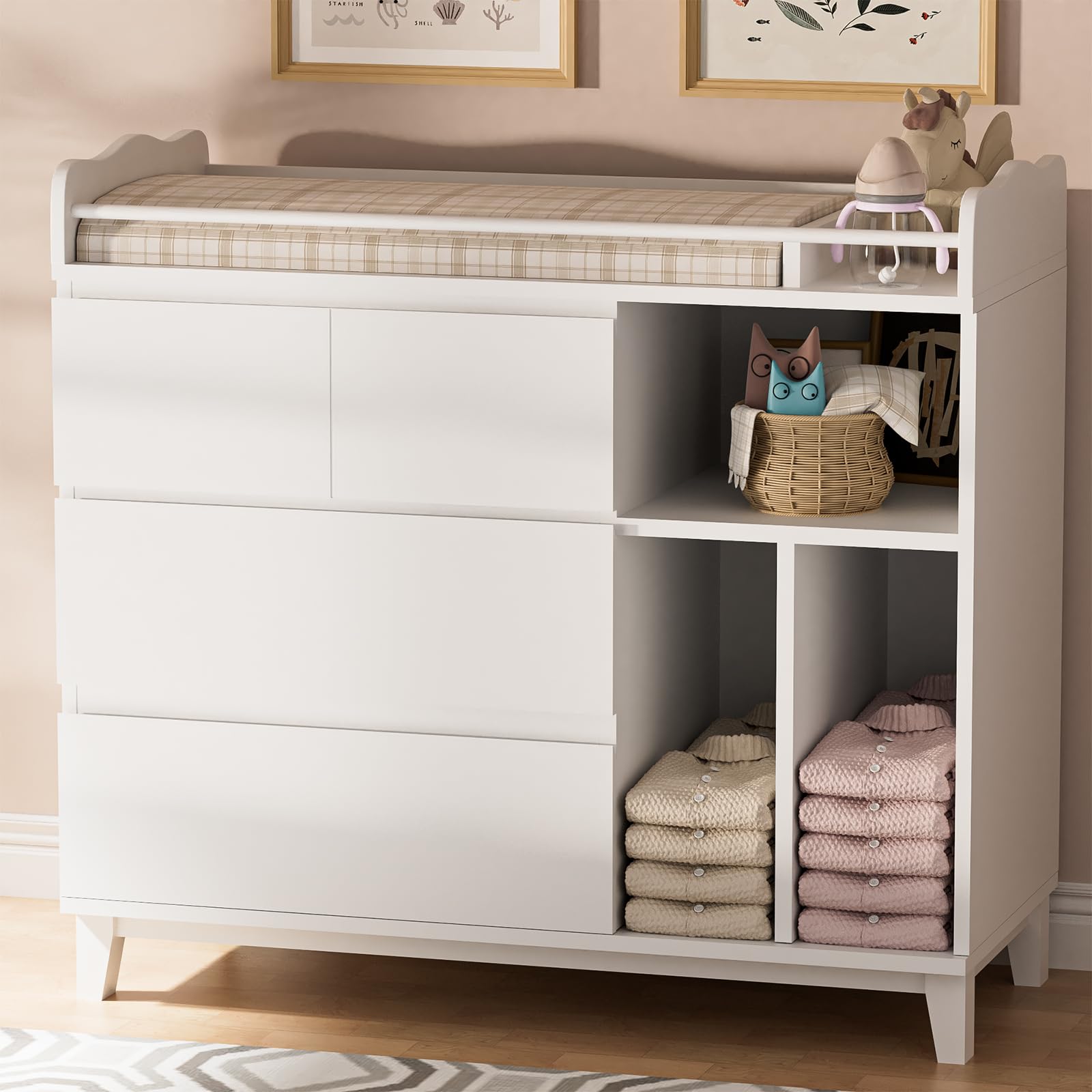 Nursery Dresser with Changing Table Top, Tall Changing Table