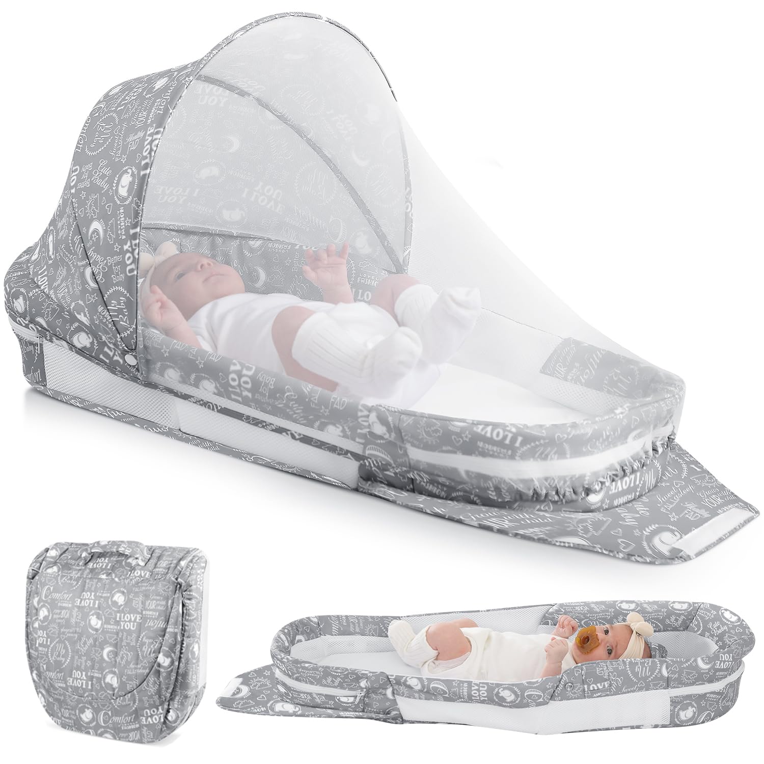 Lounger, Foldable Diaper Bag Babies Nest with 2-in-1 Detaches