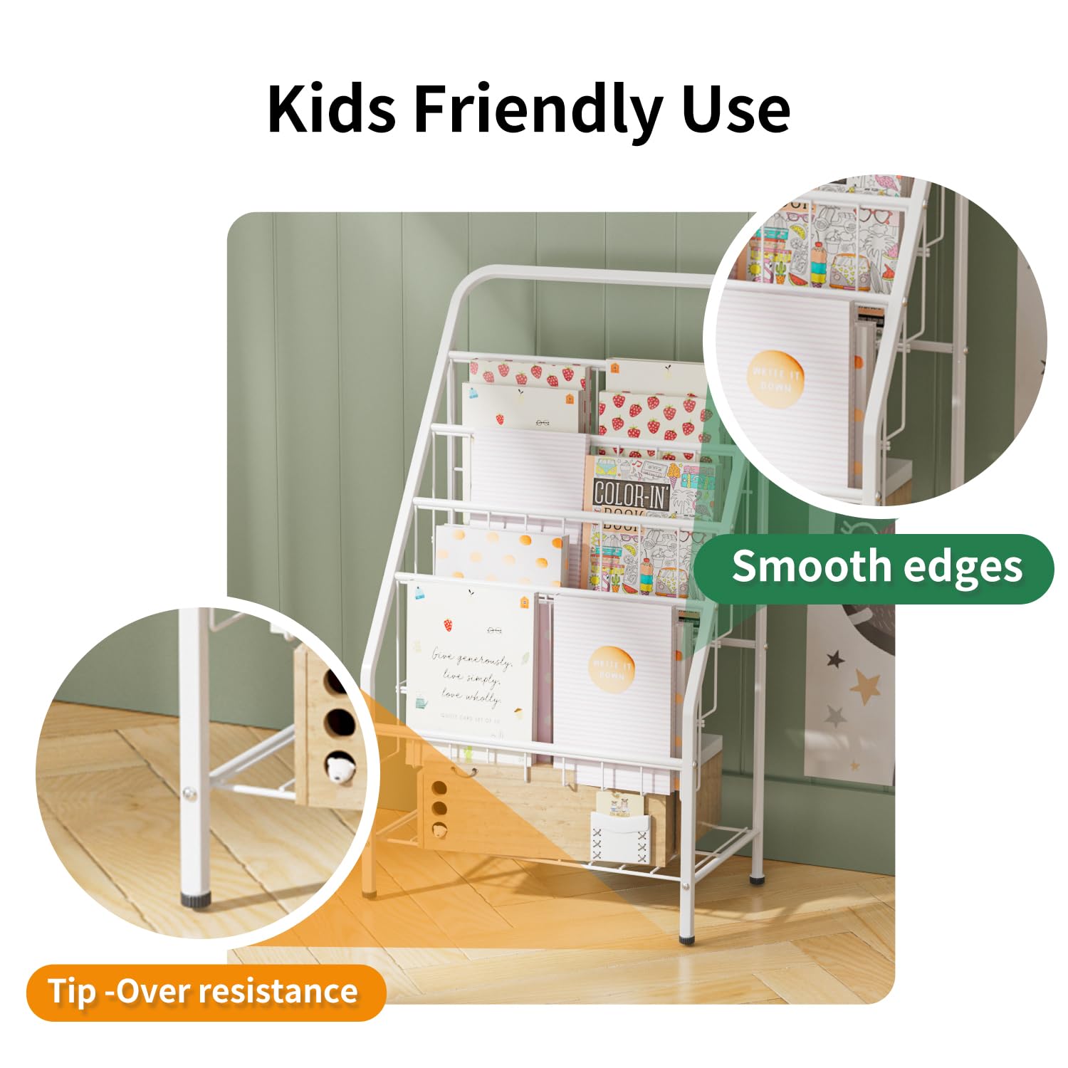 4-Tier Metal Kids Bookshelf with Toy Storage Organizer