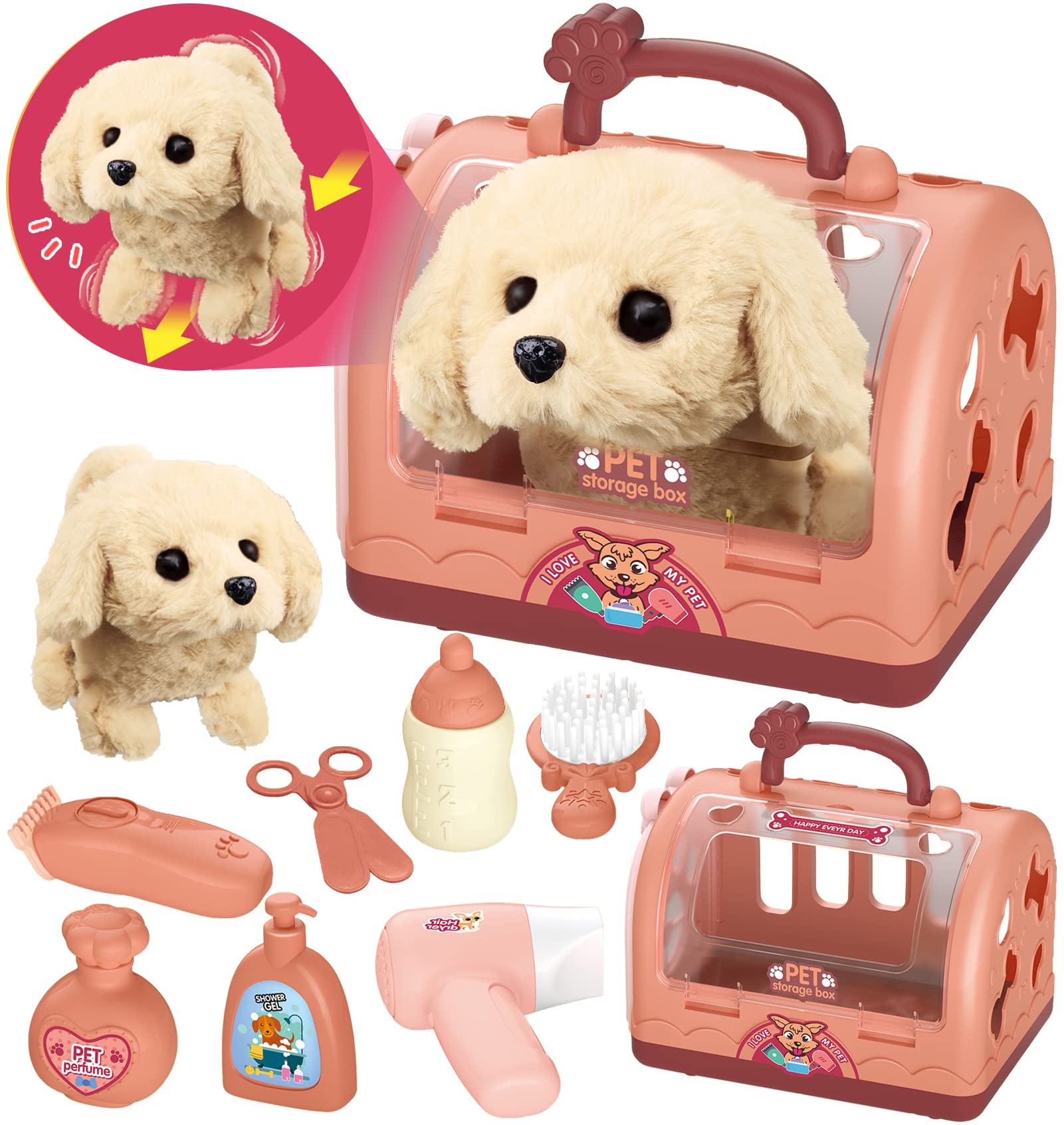 Care Play Set Robot Dog Toys for Kids 12Pcs Puppy Dog Toy Pet Walk