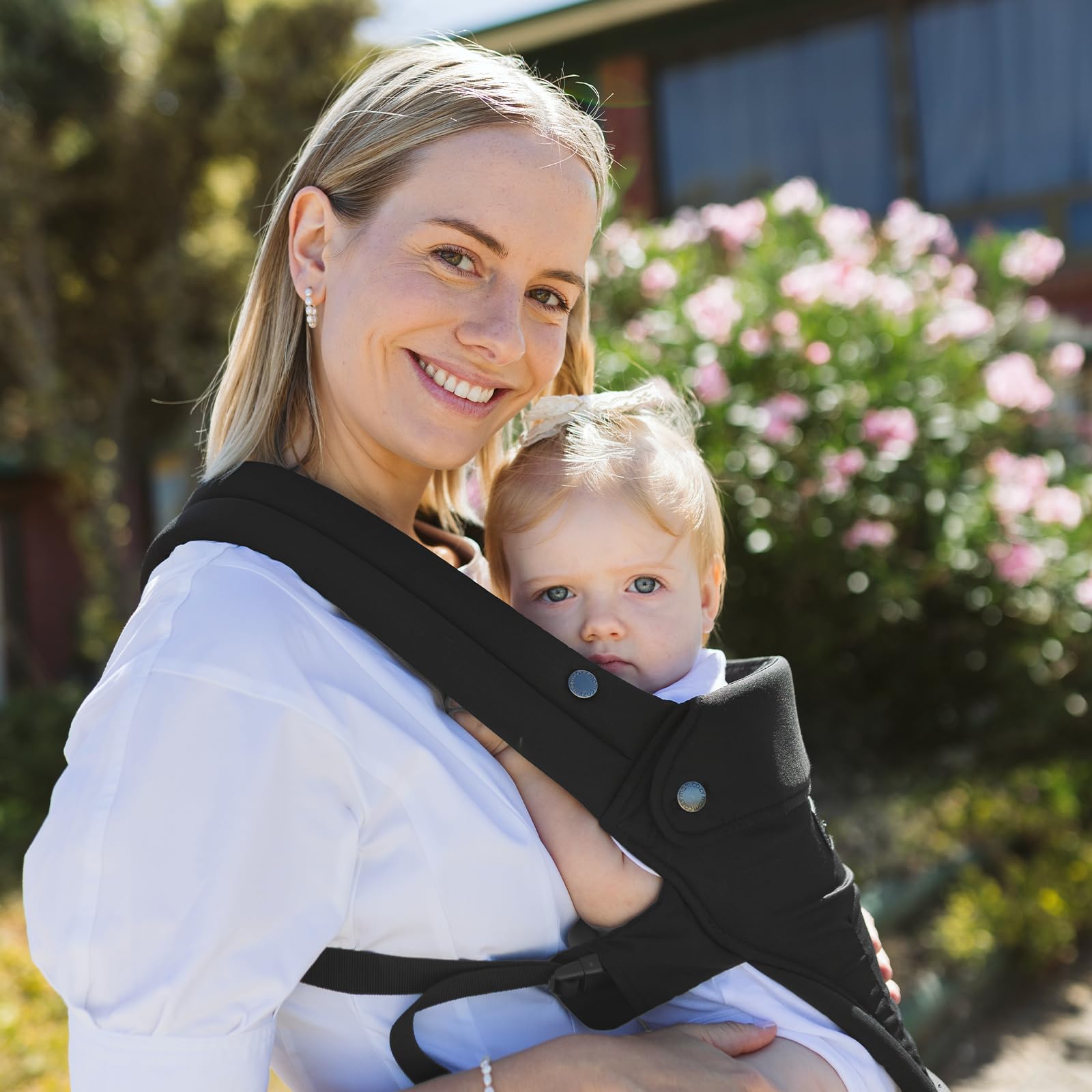 Momcozy Baby Carrier with Hip Seat, 2-in-1 Forward-Facing Carry for Active Babies, Detachable Hands-Free Infant Carrier up to 44lbs, All Seasons Toddler Carrier Fits Waist Sizes up to 45 Inches, Black