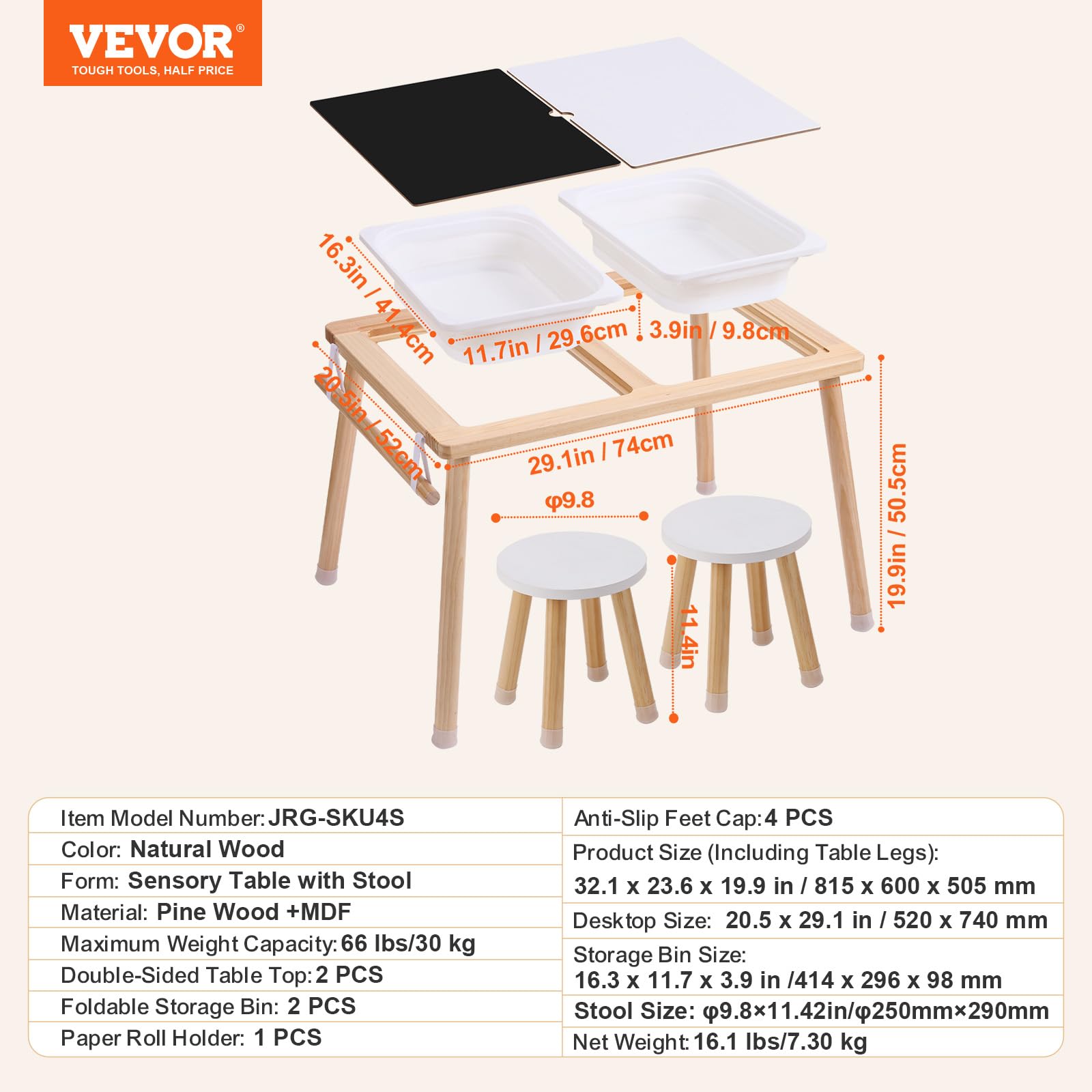 Sensory Table and Chairs Set, Toddlers Activity Table with 2 Stools