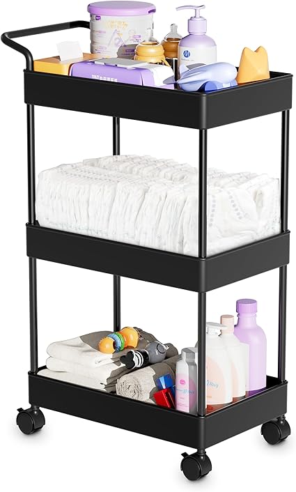 Baby Diaper Caddy, Plastic Movable Cart for Newborn Nursery