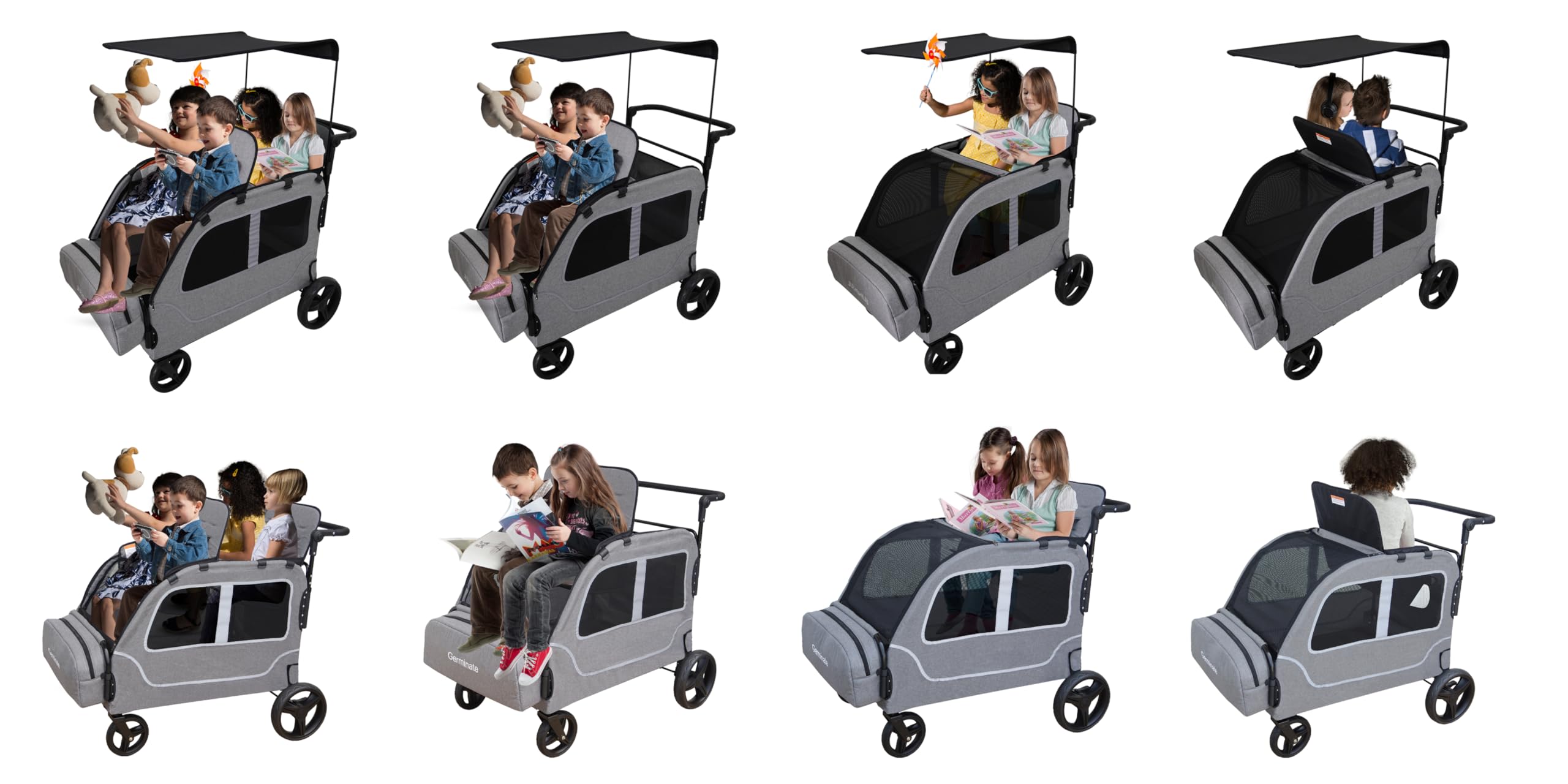 Car-Shaped 4 Seater Stroller Wagon for 2 3 Kids Foldable All-Terrain Quad Wagon