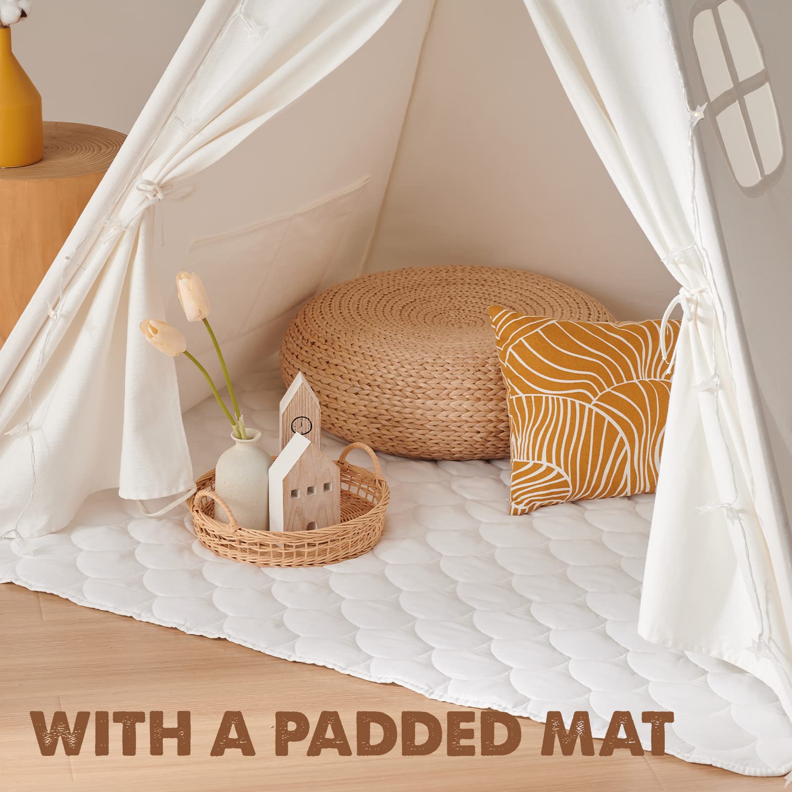 Cotton Teepee Tent for Kids with Mat and Lights