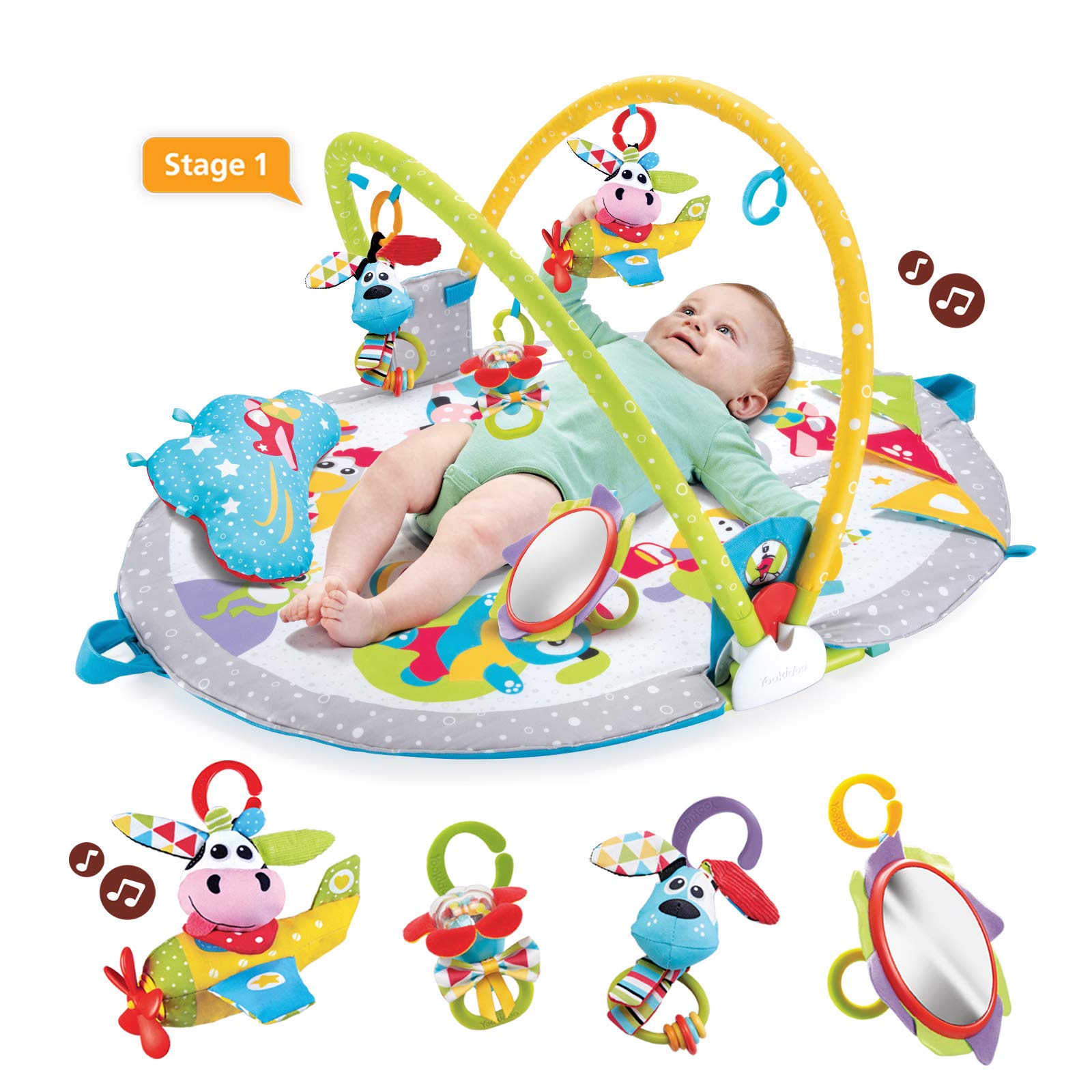 3-in-1 Baby Activity Gym & Playmat with Tummy Time Pillow
