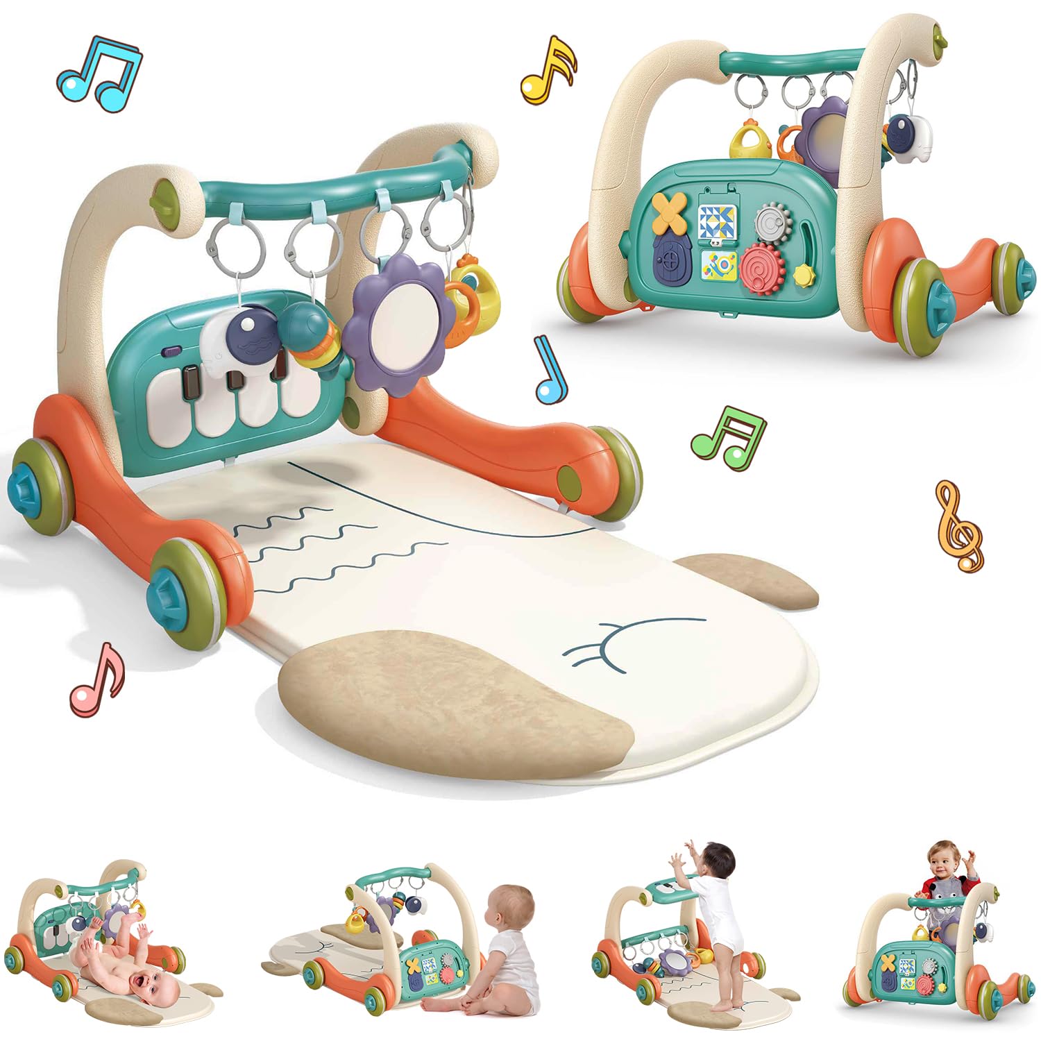 3 in 1 Baby Play Mat Gym, Kick and Play Piano Gym with Music Light