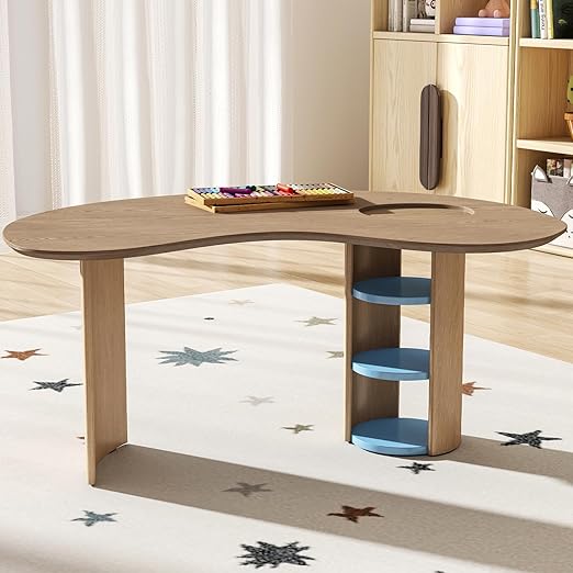 Kids Table with Storage, Kidney Desk, Half Moon Family Activity Table