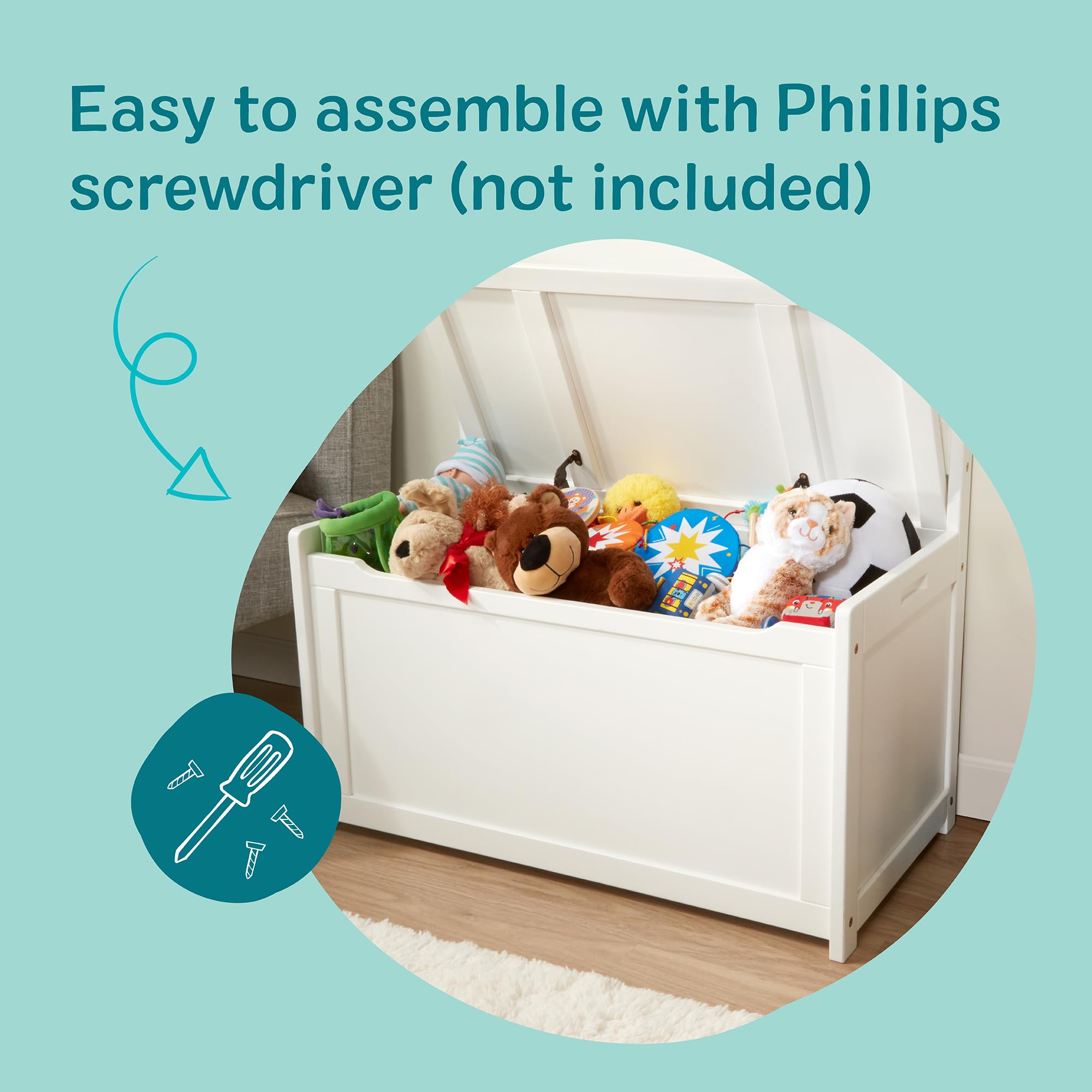 Wooden Toy Storage Chest with Safety-Hinged Lid