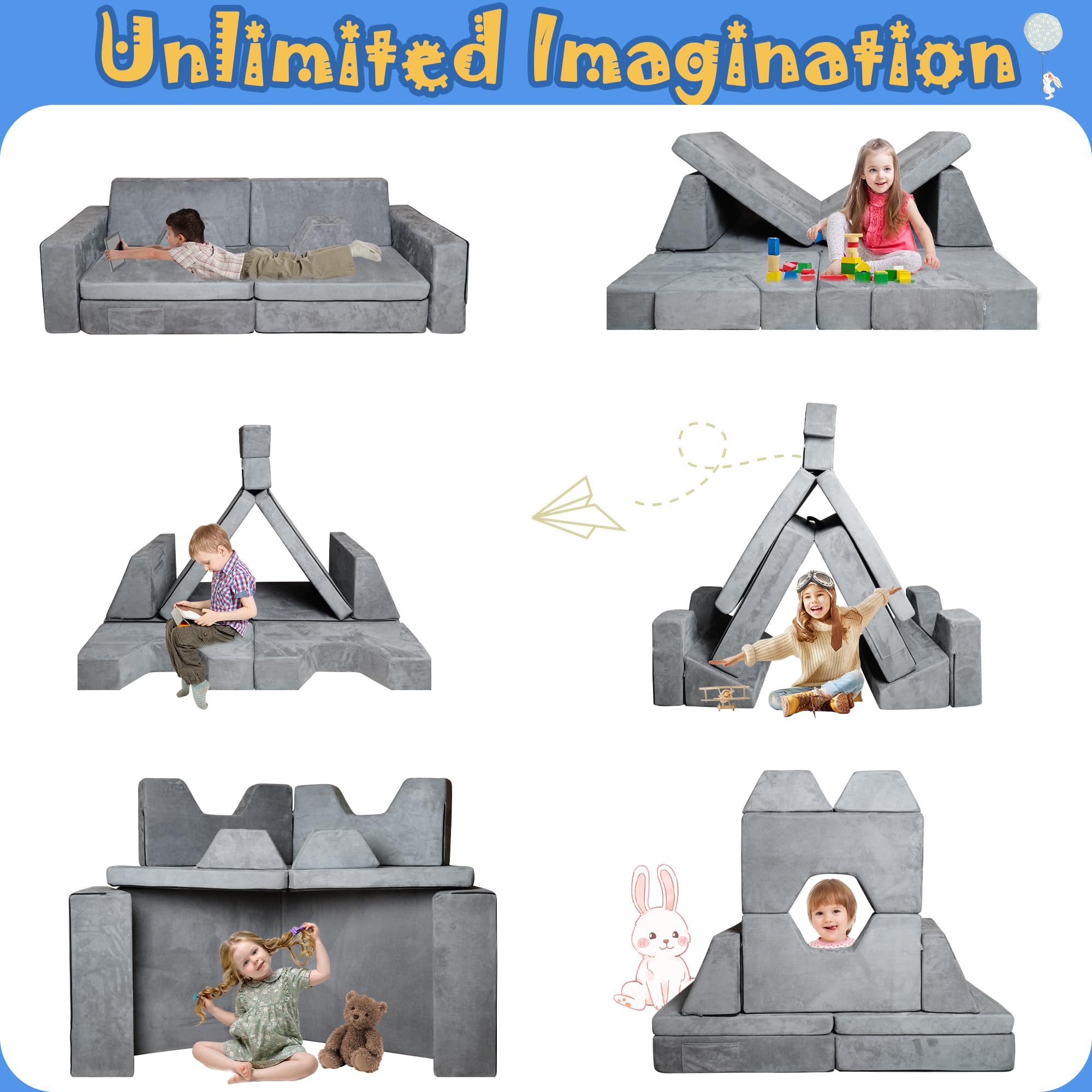 Modular Kids Foam Sofa 8-Piece Convertible Play Couch