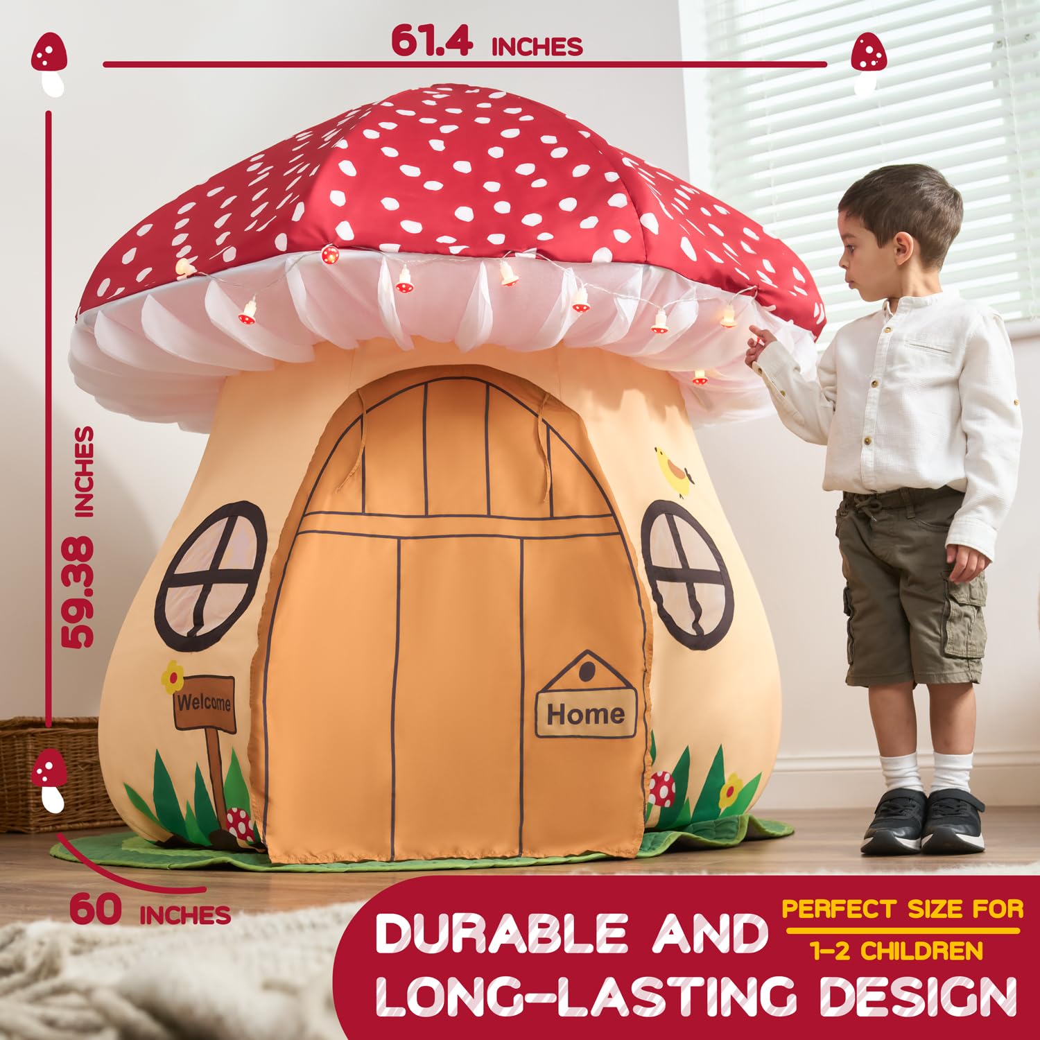 Mushroom Play Tent with Mat and Lights for Kids