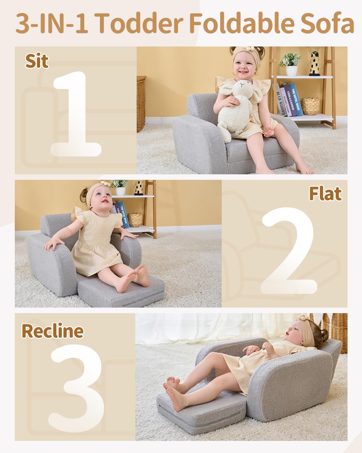 3-in-1 Toddler Couch with Fold Out Bed