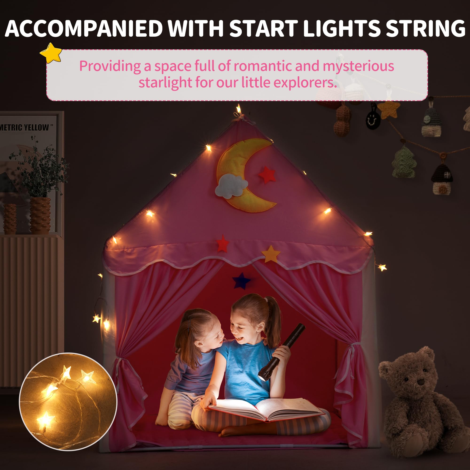 Princess Castle Play Tent with Mat and Star Lights