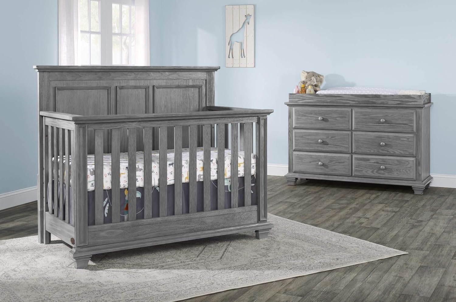 4-in-1 Convertible Baby Crib with Wainscoting Detail