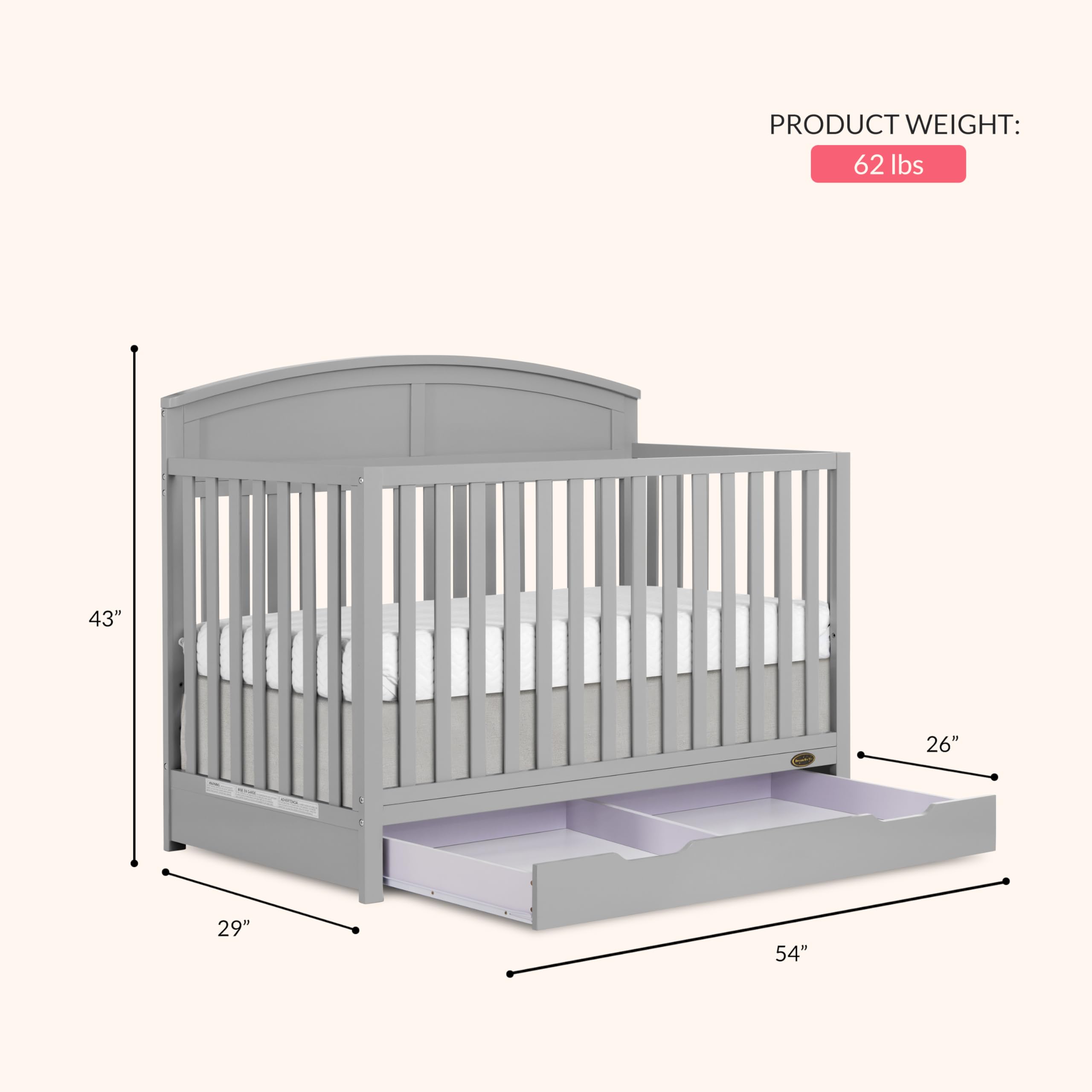 5-in-1 Convertible Crib with Storage Drawer
