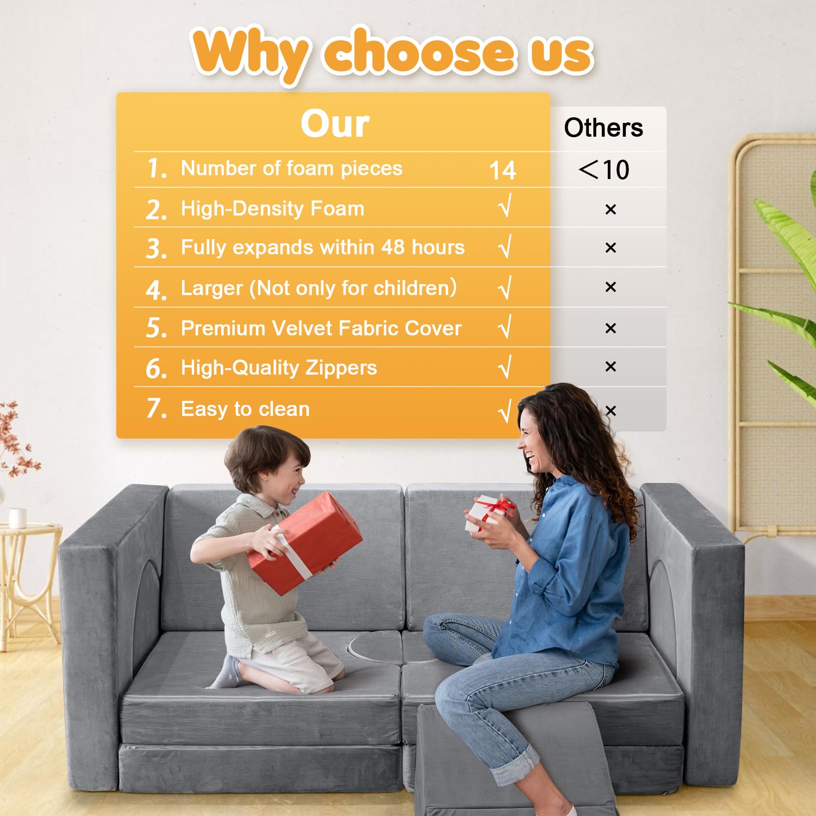 14-Piece Modular Play Couch for Kids