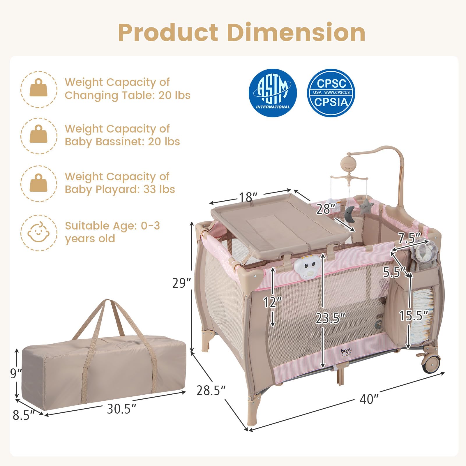 3-in-1 Convertible Baby Playard with Bassinet and Changing Table