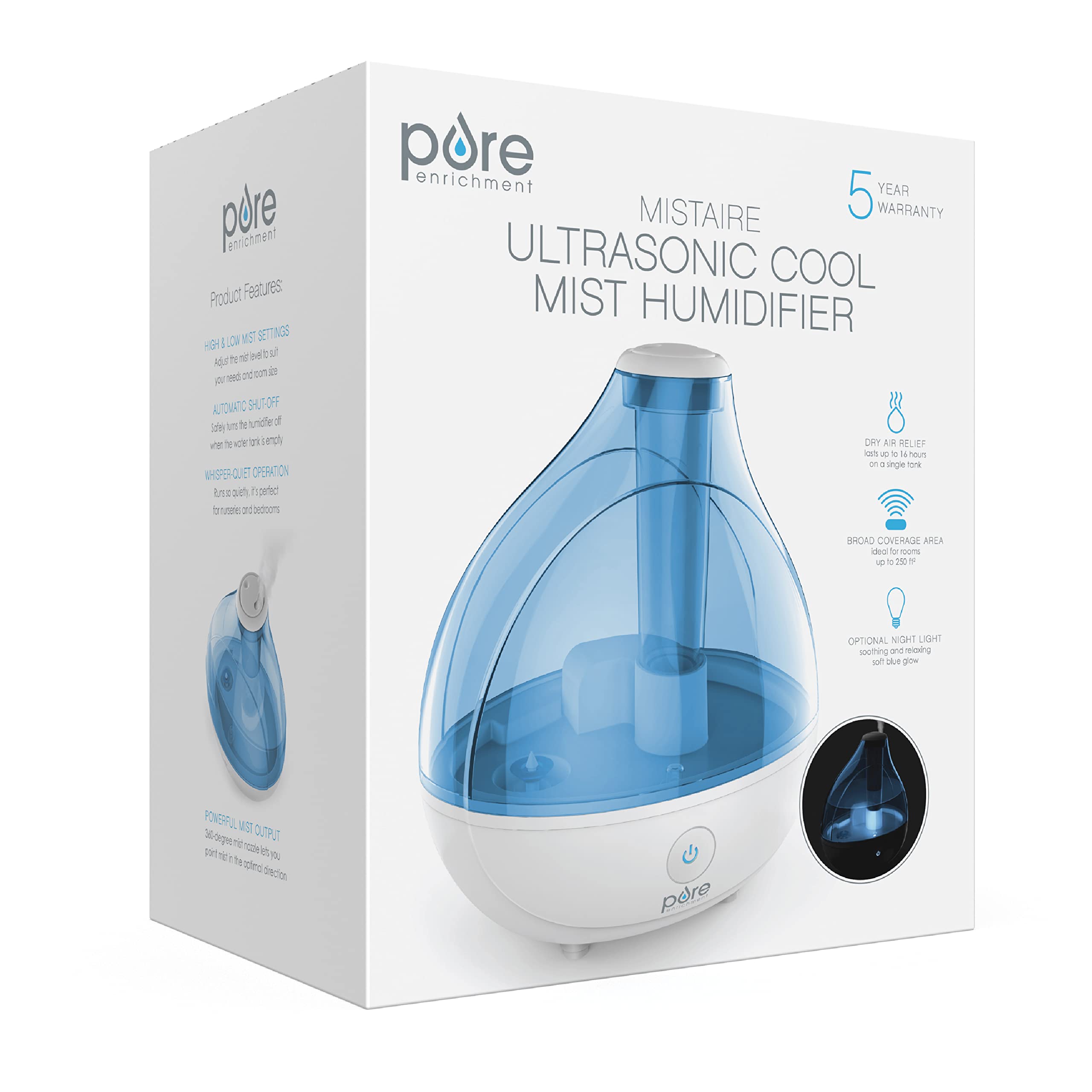 MistAire Ultrasonic Cool Mist Humidifier - Quiet Air Humidifier for Bedroom