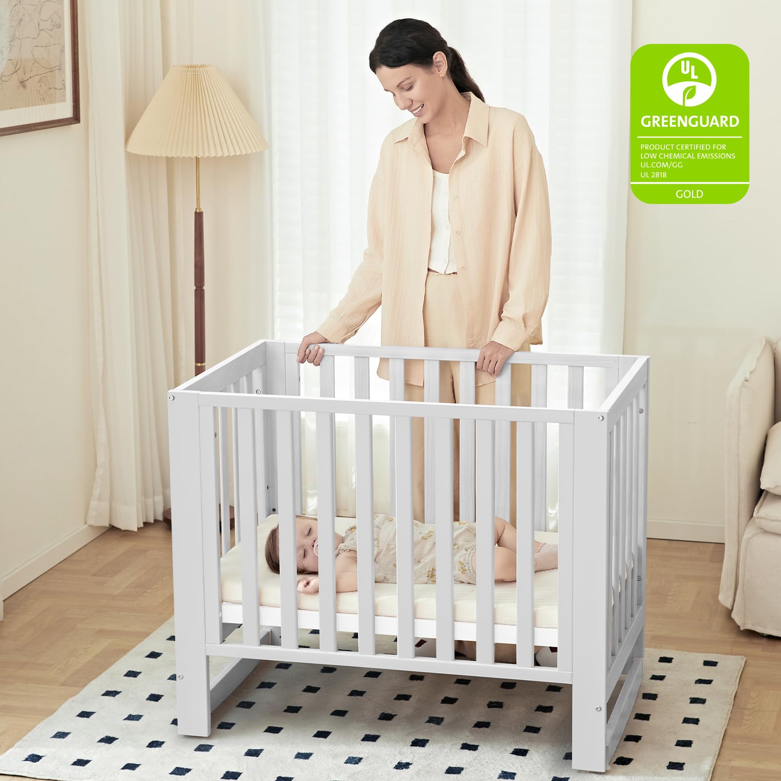 6-in-1 Convertible Baby Crib with Wheels