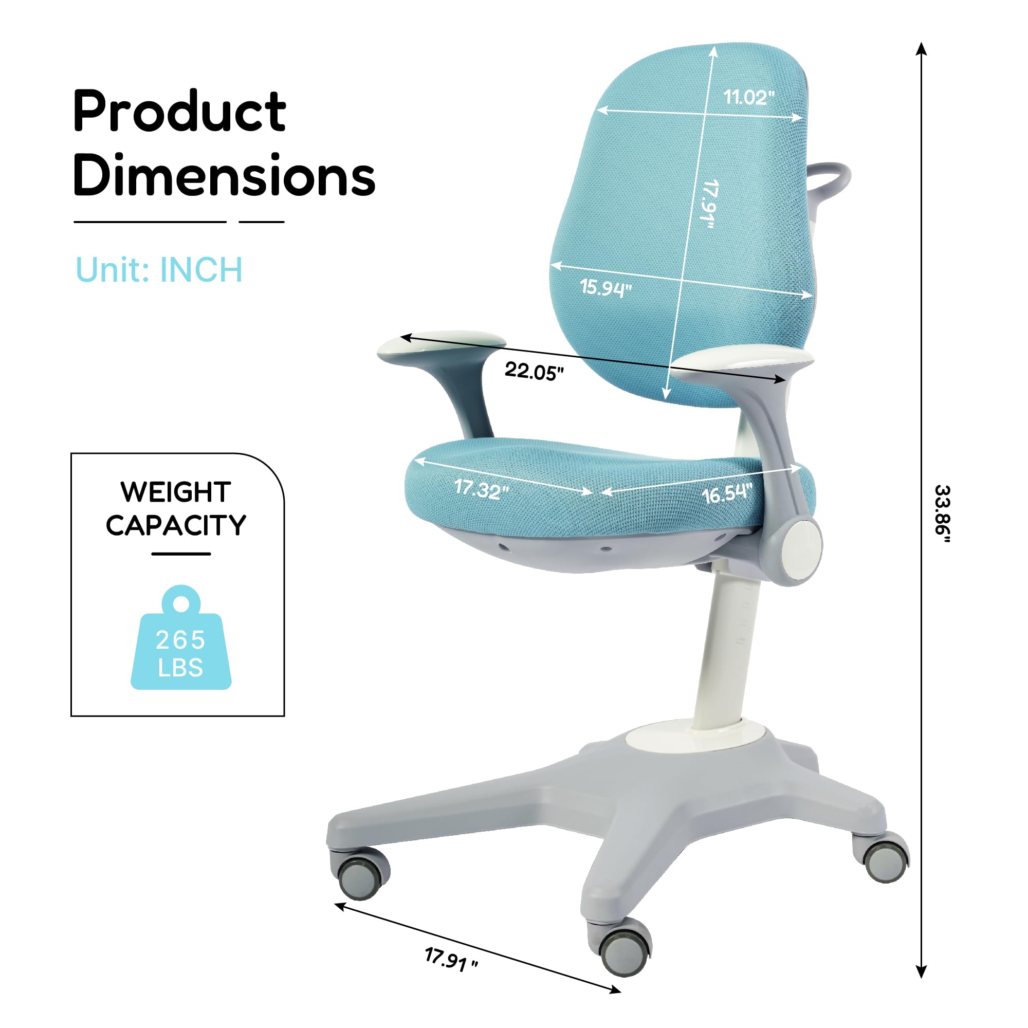 Ergonomic Kids Study Chair with Adjustable Height and Lumbar Support