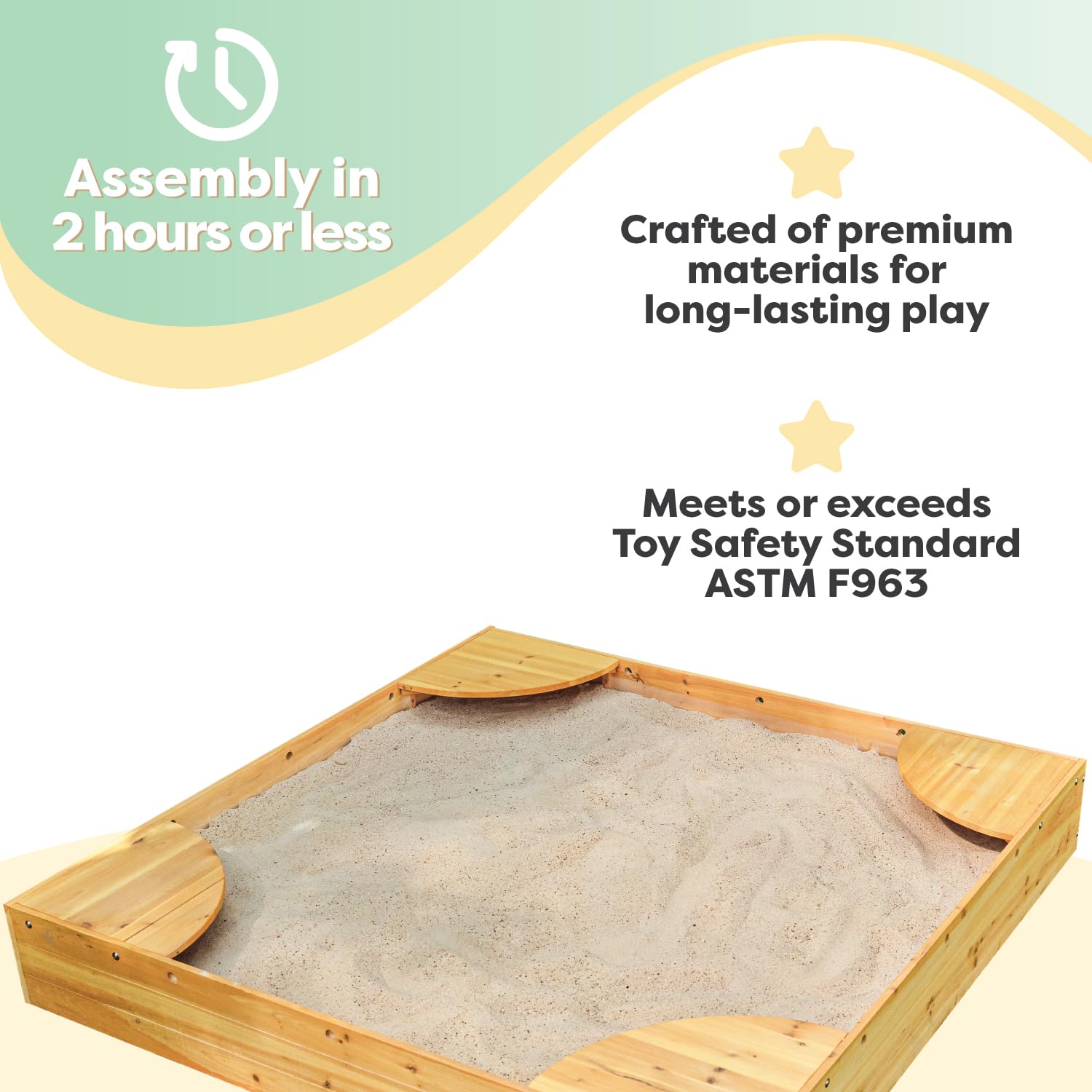 Wooden Backyard Sandbox with Built-in Seating
