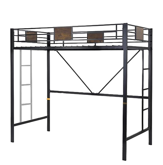 Loft Bed Twin Size with Ladder and Guardrail,Rustic Design
