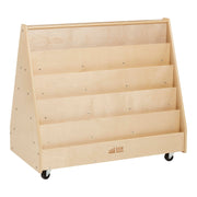 Double-Sided Mobile Book Display, Classroom Bookshelf, Natural