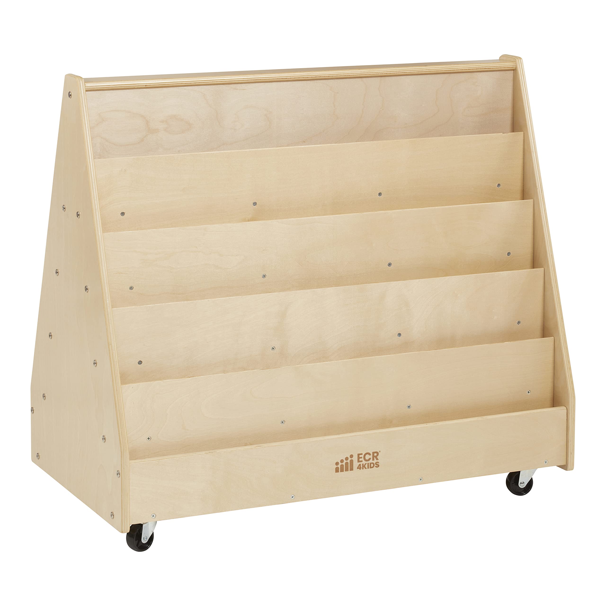 Double-Sided Mobile Book Display, Classroom Bookshelf, Natural