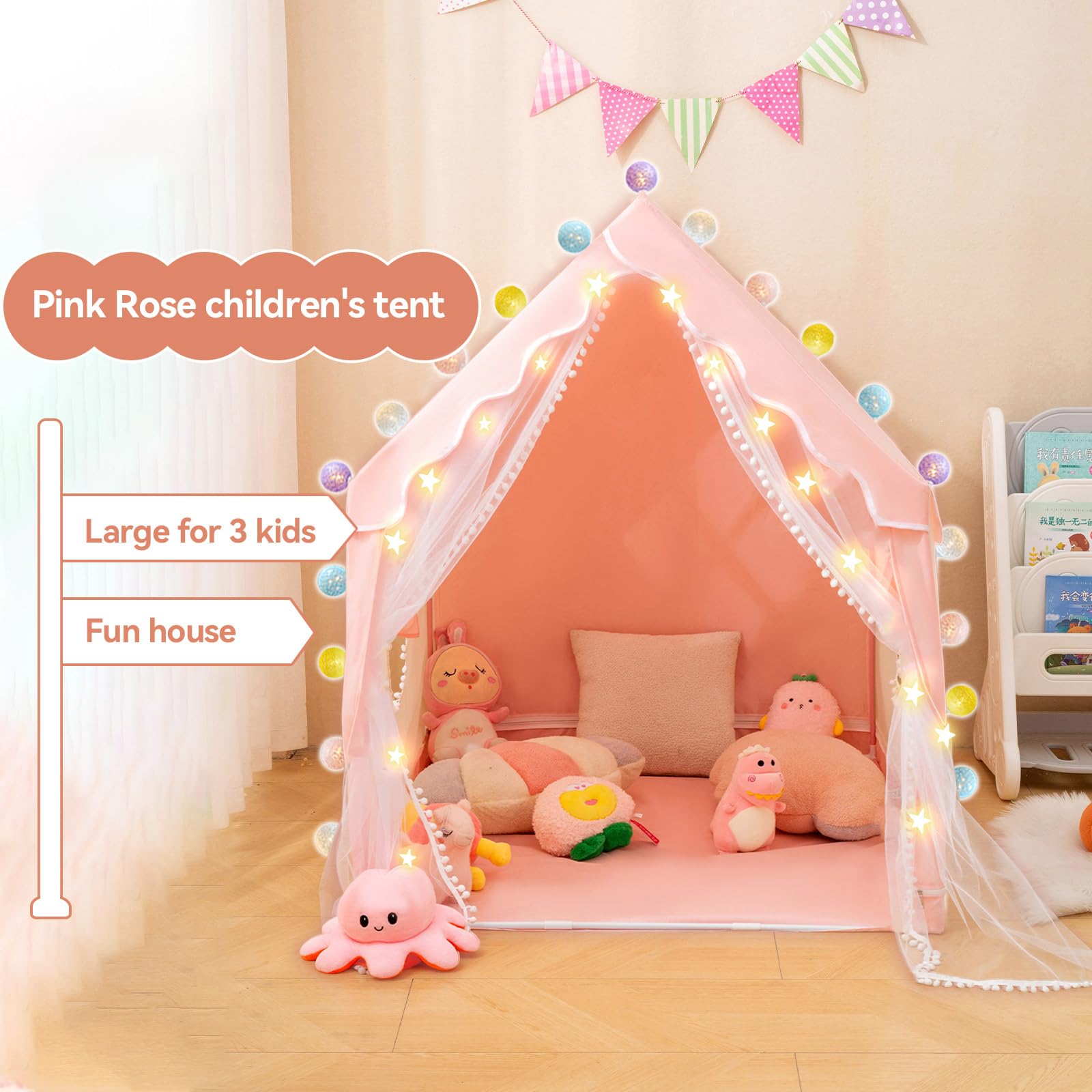 Princess Play Tent for Kids with Ball Lights- Pink Fantasy Castle Playhouse Indoor & Outdoor, Easy Setup & Foldable, Durable Toddler Toy Gift for Girls Ages 3-8 47x 51x 39 inches