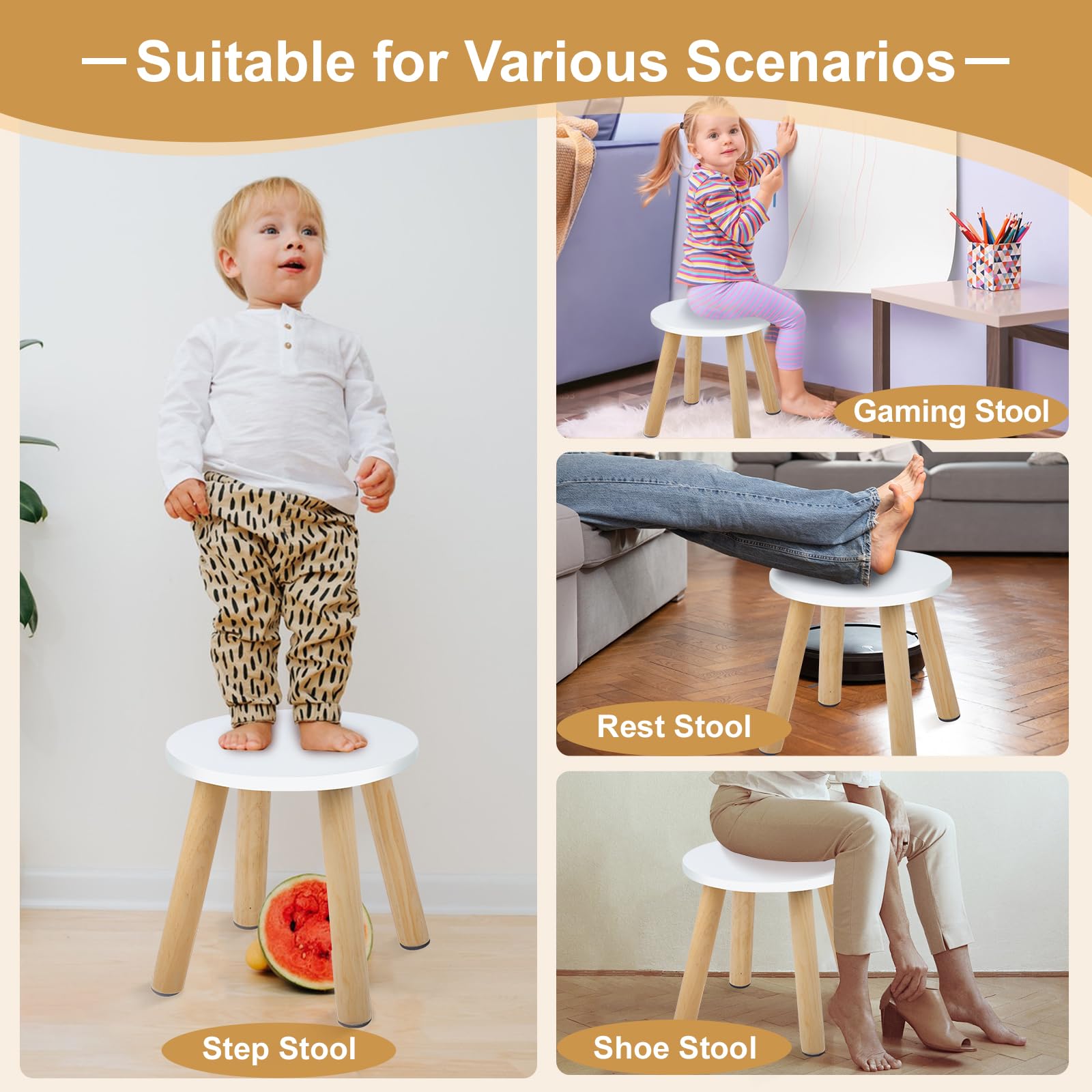Wooden Step Stool for Kids Natural Anti-Slip 2 Pack