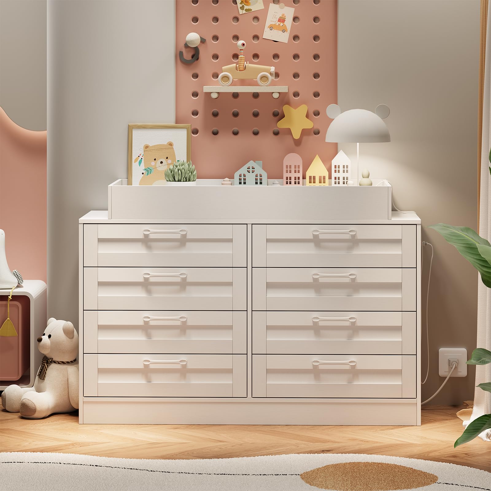 8-Drawer Nursery Changing Table Dresser with Shelves