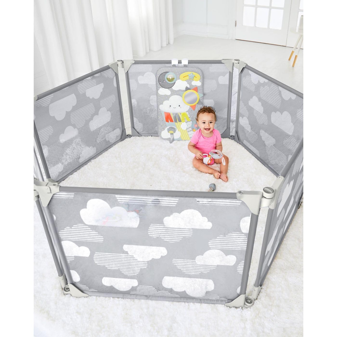 Expandable Baby Gate, Playview Enclosure, Silver Lining Cloud