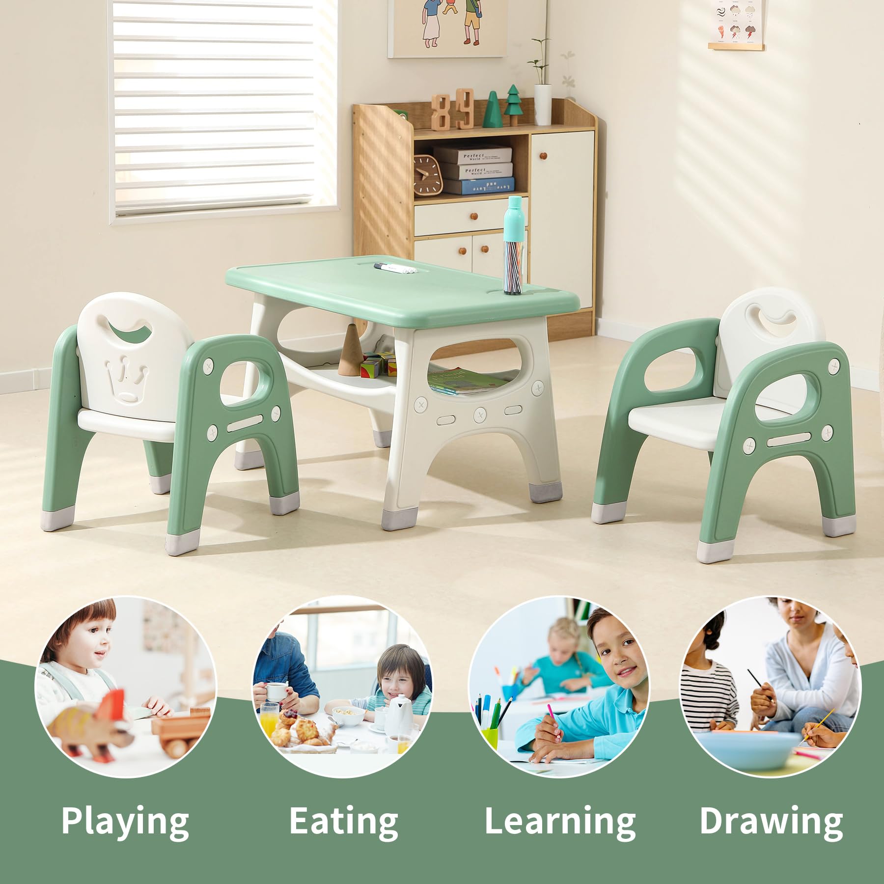 Kids Activity Table and Chairs Set with Storage