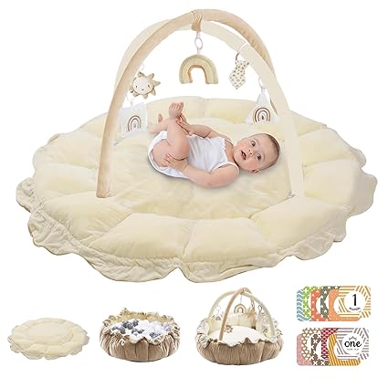 5-in-1 Convertible Baby Play Gym with 6 Toys, Tummy Time Mat