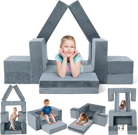 Kids Couch Sofa, 7 Pcs Modular Toddler Couch, Freely Removable Kids Chair Sofa