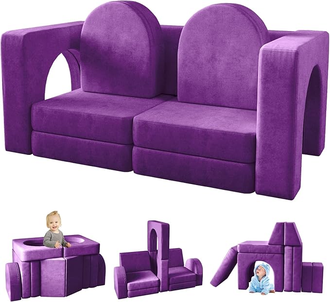 Kids Couch 10PCS, Modular Kids Play Couch for Playroom Bedroom, 10 in 1 Multifunctional