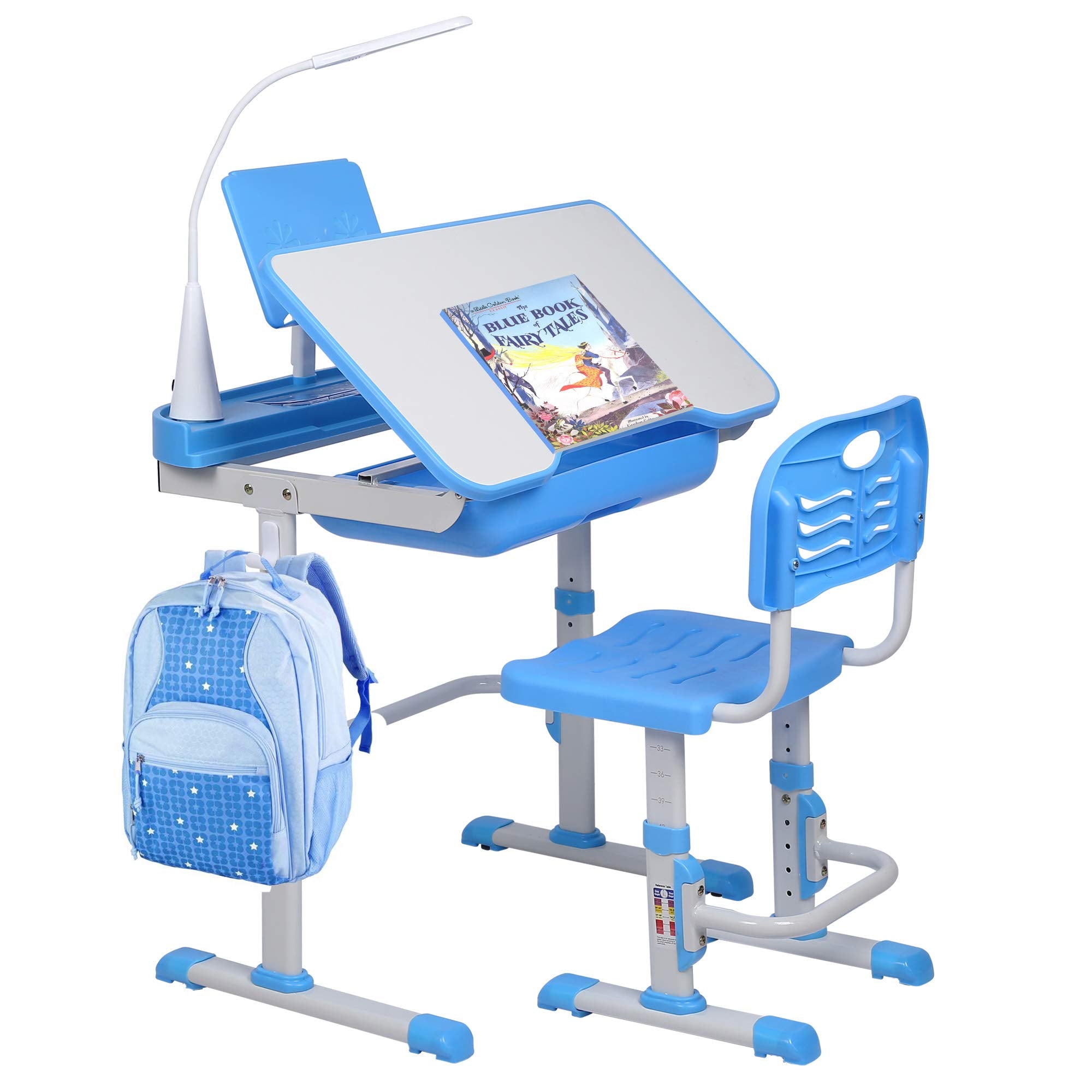 Kids Desk and Chair Set, Height Adjustable Child's School Study