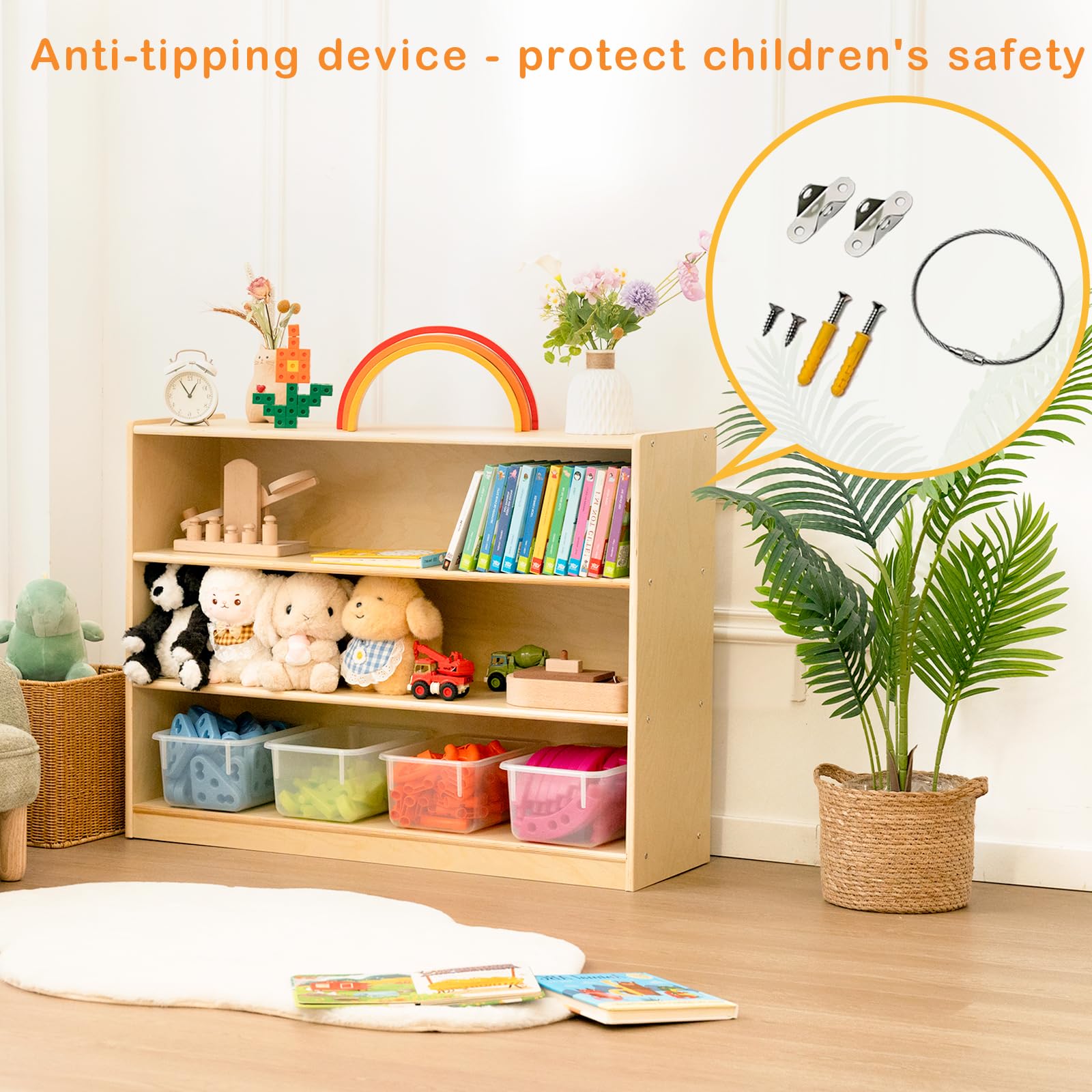 3-Tier Montessori Bookshelf for Kids