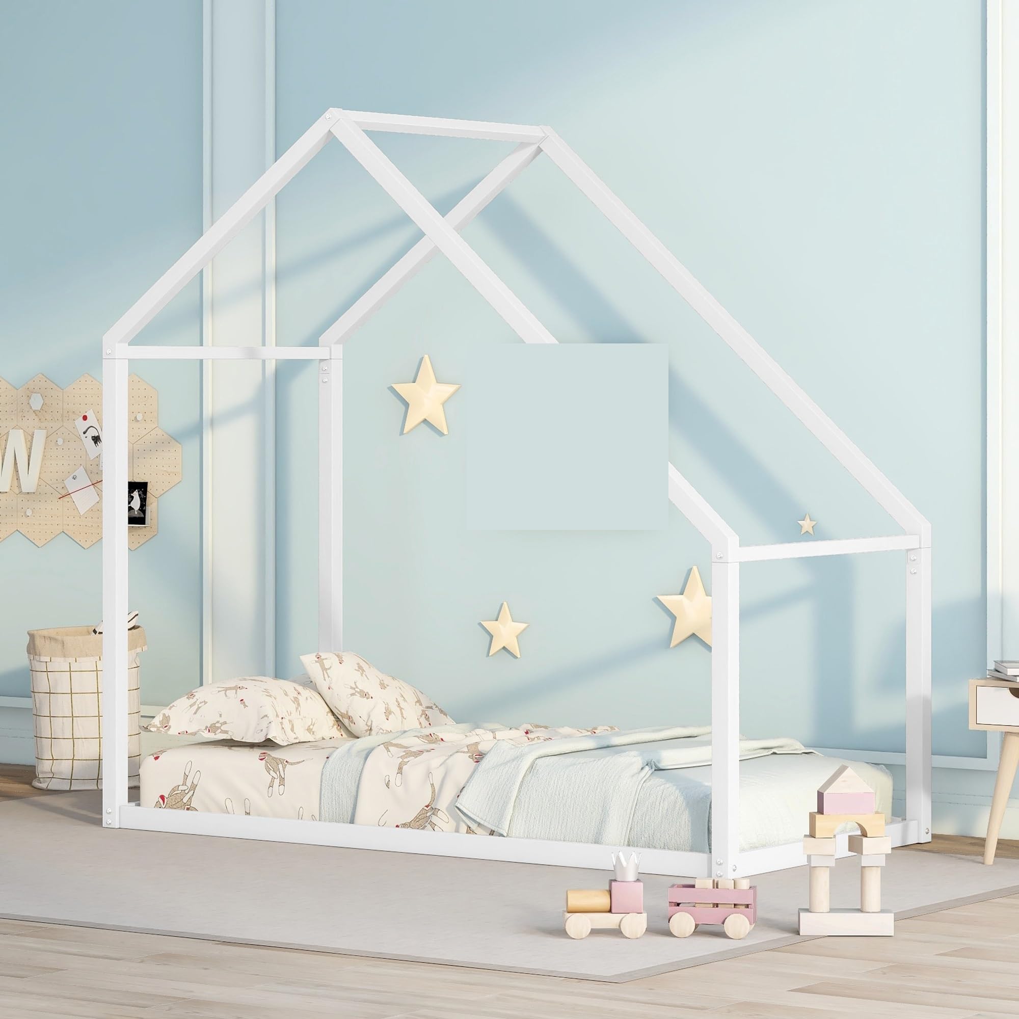 Twin Size Metal House Bed Kids,Minimalist Design