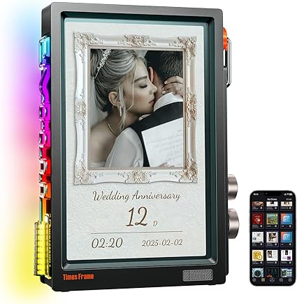 Times Frame-10.1" Digital Picture Frame Transparent IPS with RGBLED Rotary Knob
