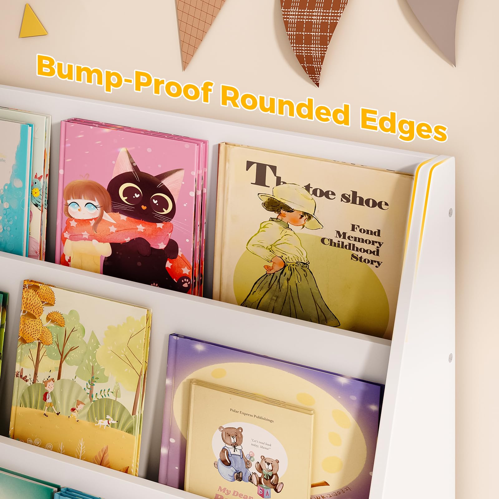 4 Tier Kids Wooden Bookshelf, Toddler Sling Bookcase Montessori