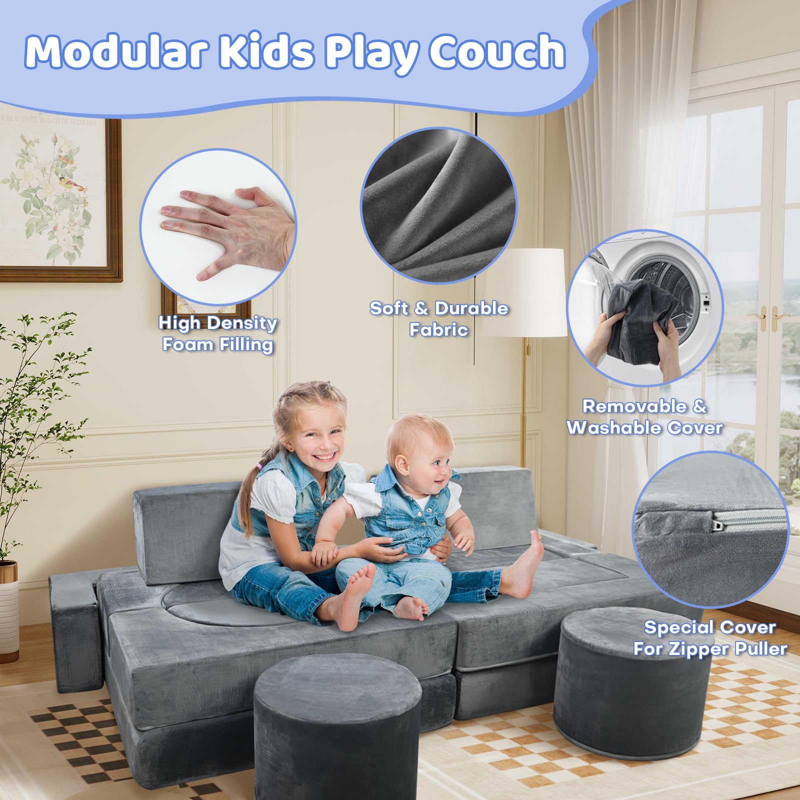 Modular Kids Play Couch, 16PCS Convertible Foam Furniture for Playroom – Inspire