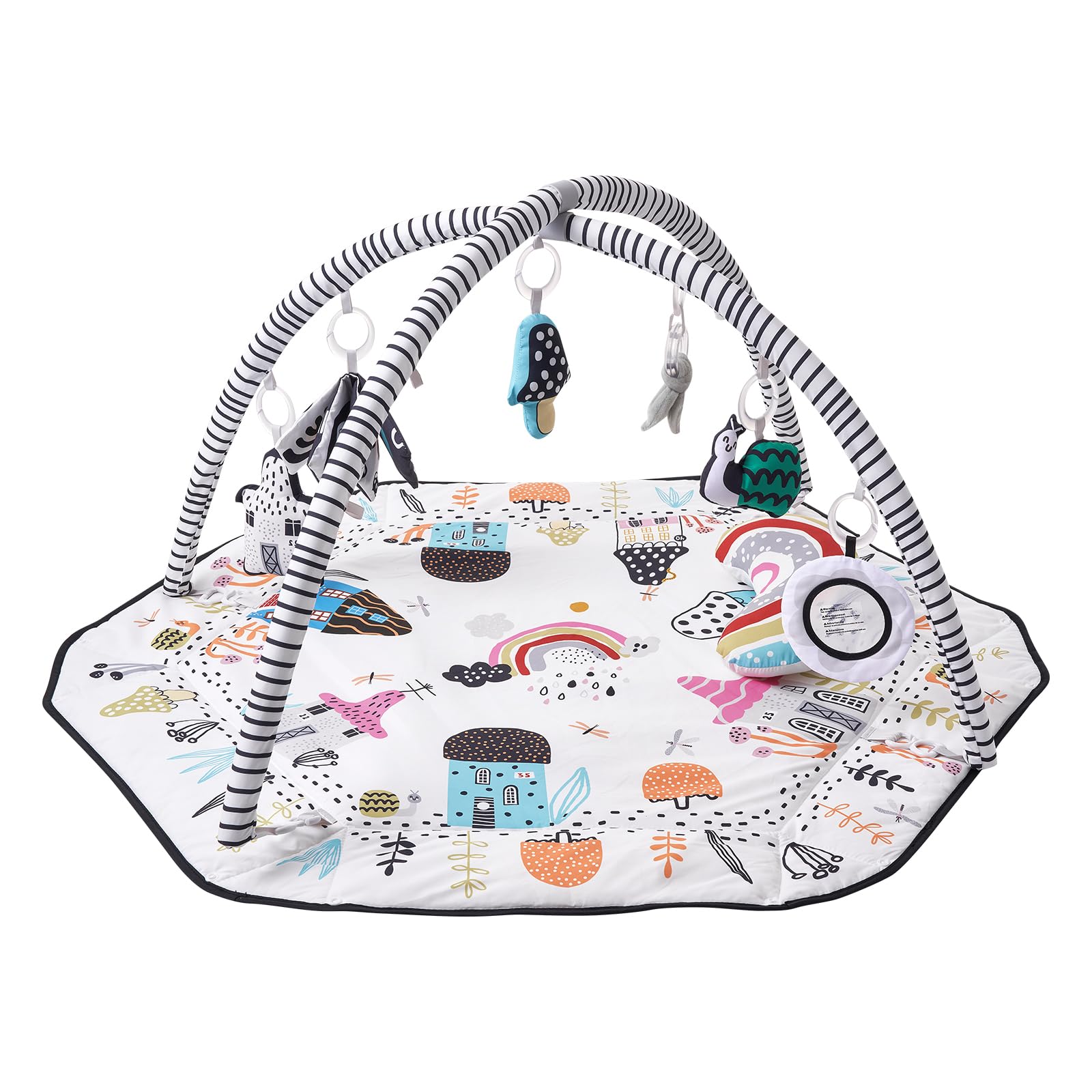 Baby Play Gym Mat, Tummy Time Mat with 6 Detachable Sensory Toys
