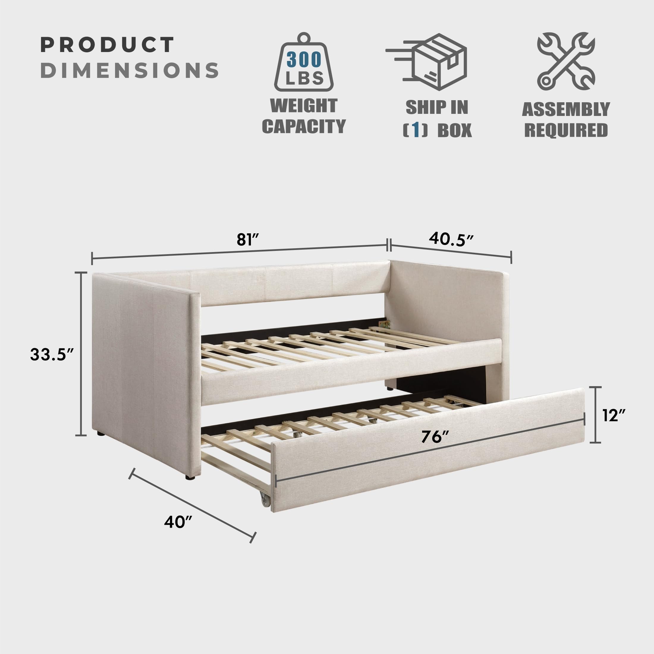 Upholstered Daybed with Trundle Twin Size