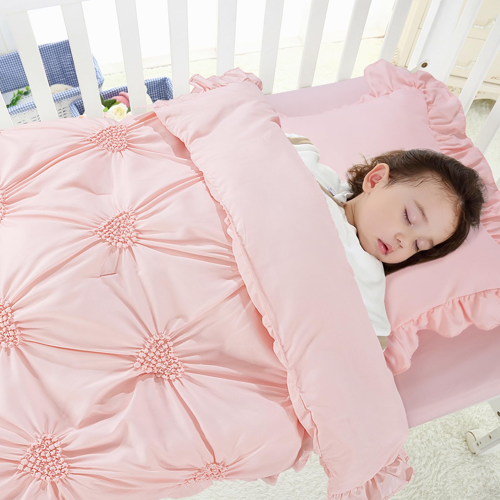 Princess Pink Crib Bedding Set with Pintuck Ruffles