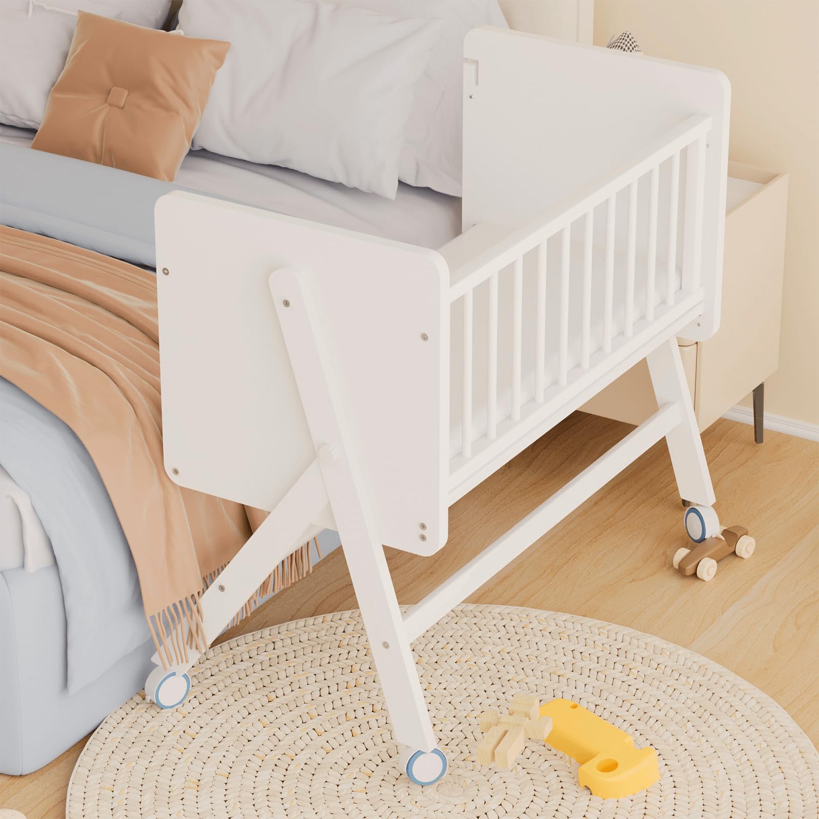 Wood Bedside Bassinet,15° Rocking Baby Bassinet Bedside Sleeper