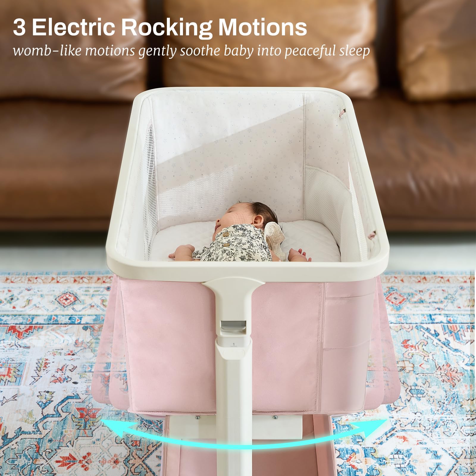 Electric Bassinet Baby Cradle 3-in-1 Bedside Sleeper with Rocking Motion