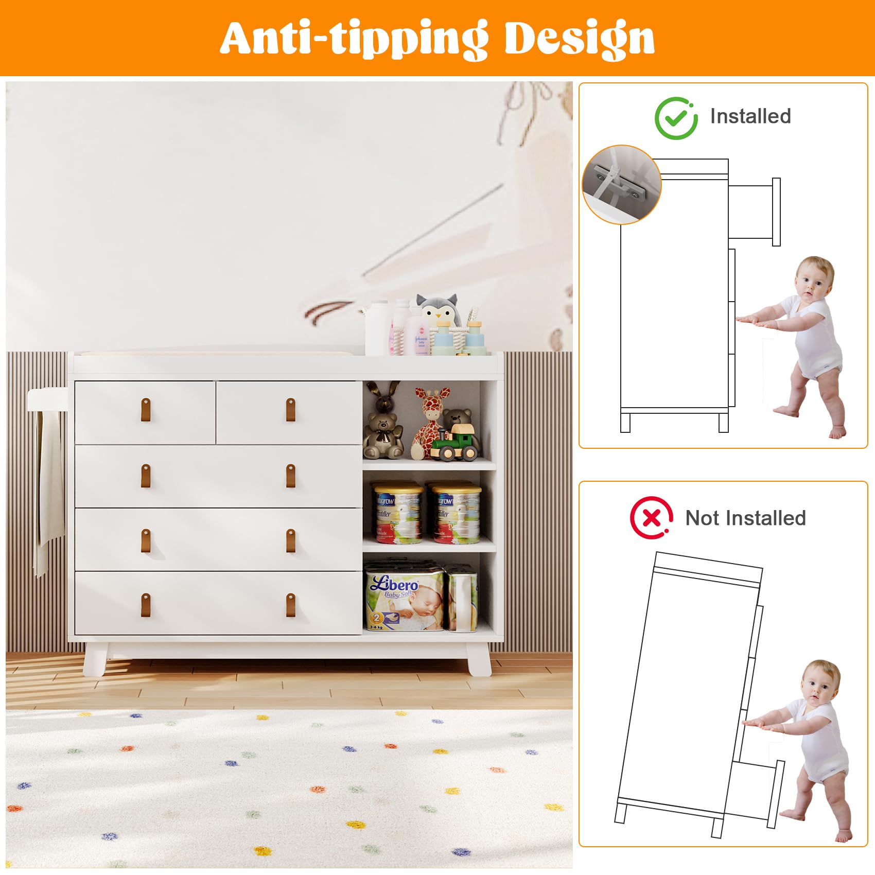 Baby Dresser with Changing Table and 5 Drawers